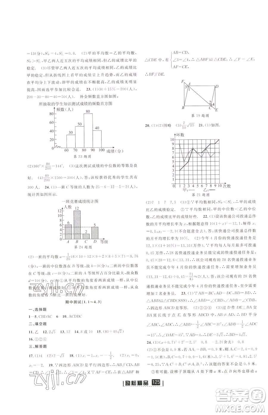 延邊人民出版社2023勵(lì)耘書業(yè)勵(lì)耘新同步八年級(jí)下冊(cè)數(shù)學(xué)浙教版參考答案