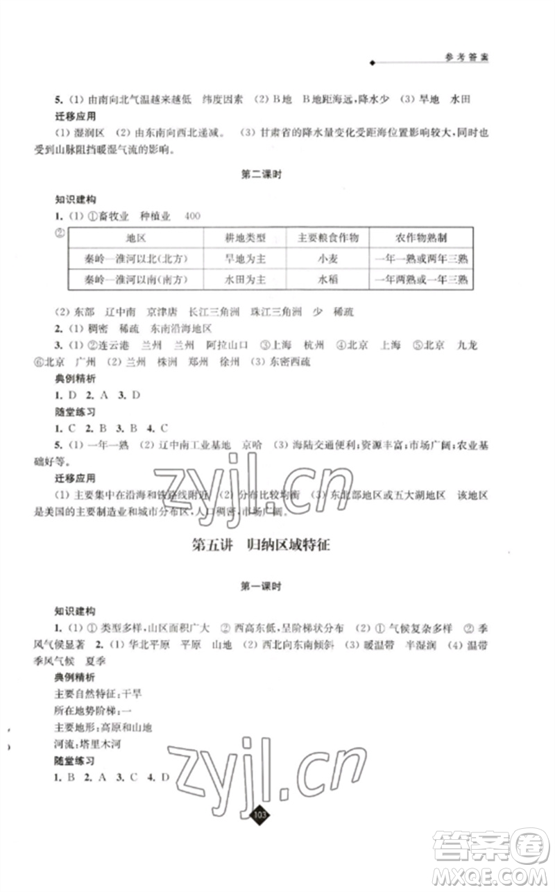 江蘇人民出版社2023中考復習指南九年級地理通用版參考答案