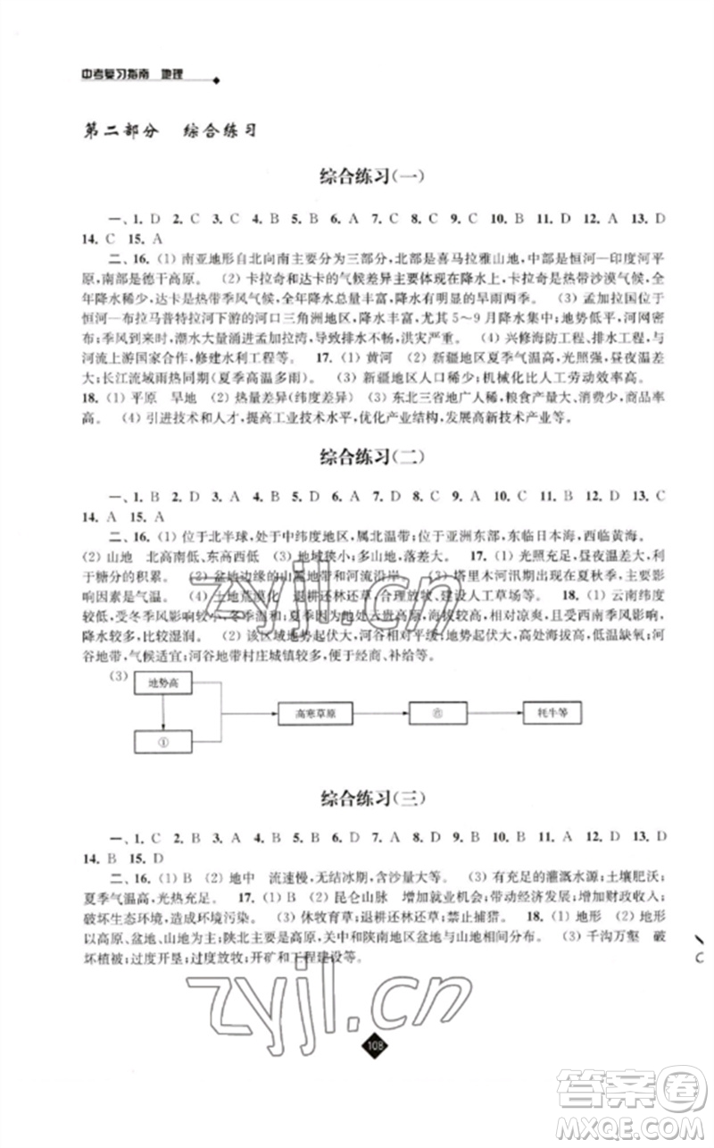 江蘇人民出版社2023中考復習指南九年級地理通用版參考答案