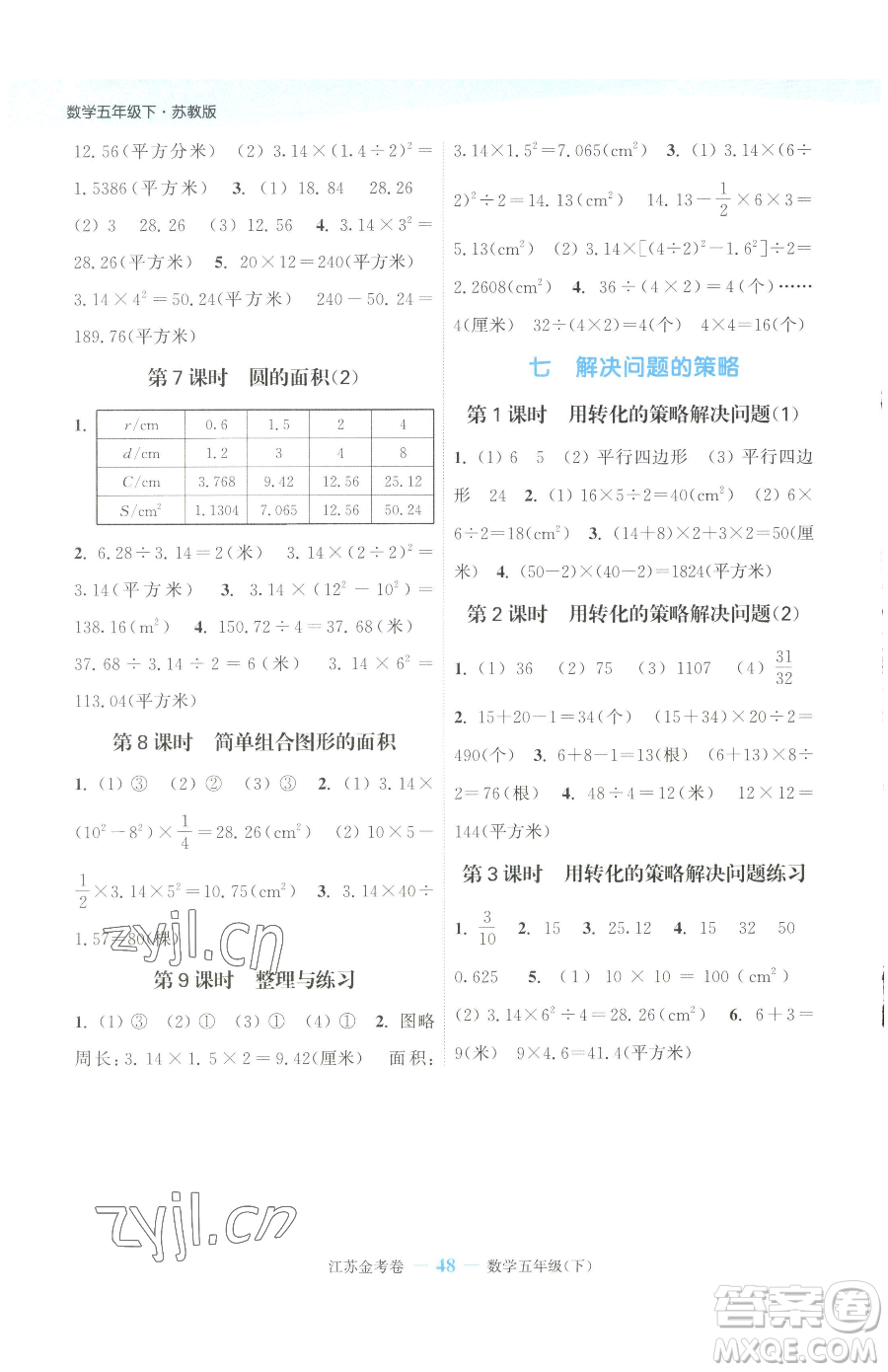 北方婦女兒童出版社2023江蘇金考卷五年級(jí)下冊(cè)數(shù)學(xué)蘇教版參考答案