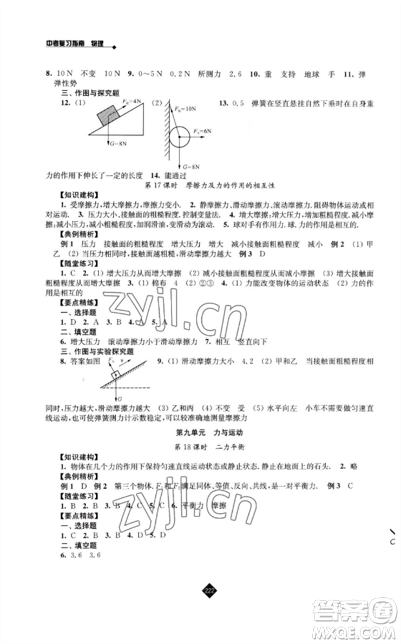 江蘇人民出版社2023中考復(fù)習(xí)指南九年級(jí)物理通用版參考答案