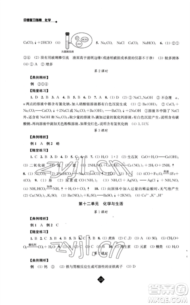 江蘇人民出版社2023中考復(fù)習(xí)指南九年級化學(xué)通用版參考答案