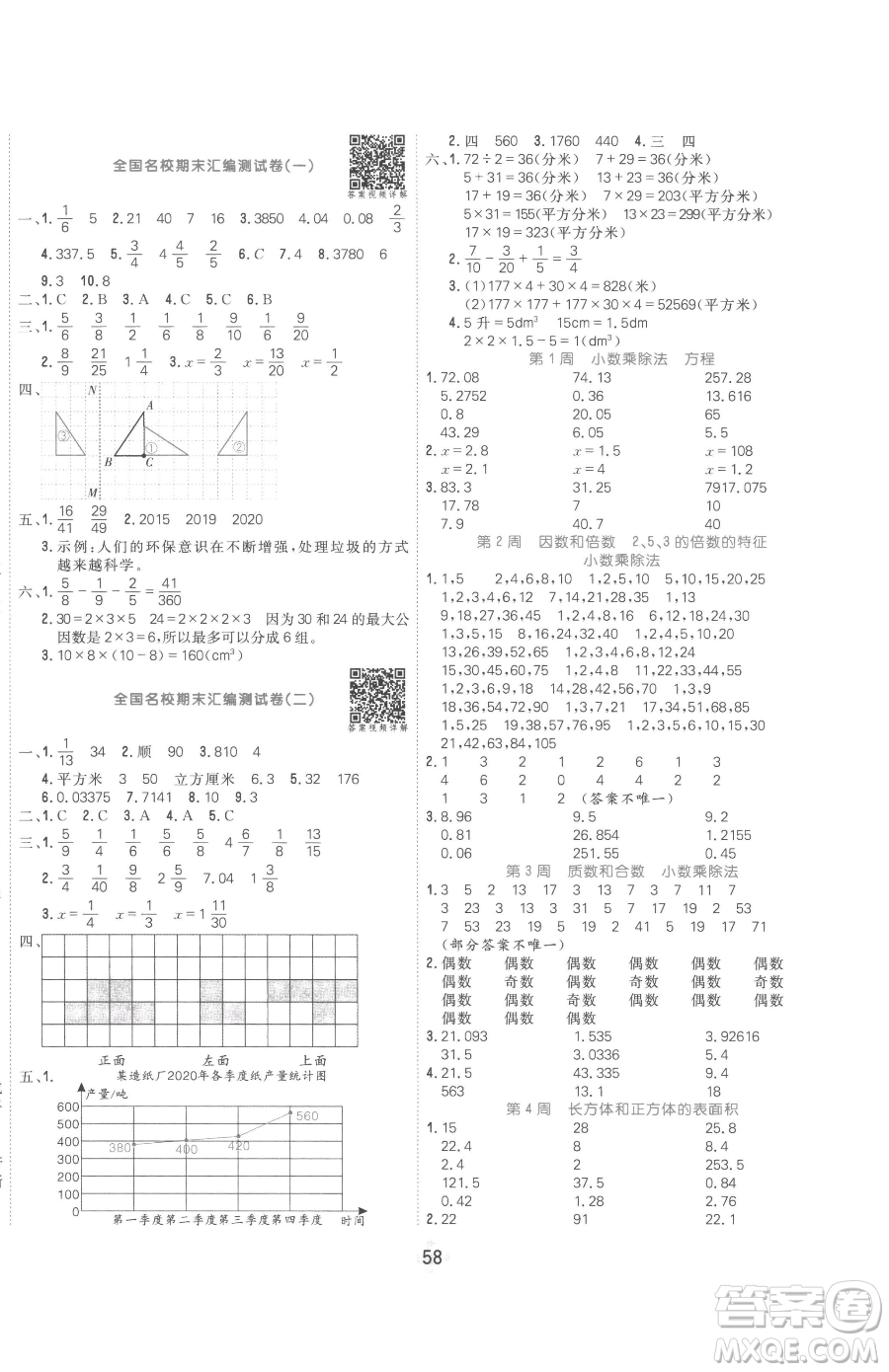 天津人民出版社2023核心課堂五年級下冊數(shù)學人教版參考答案