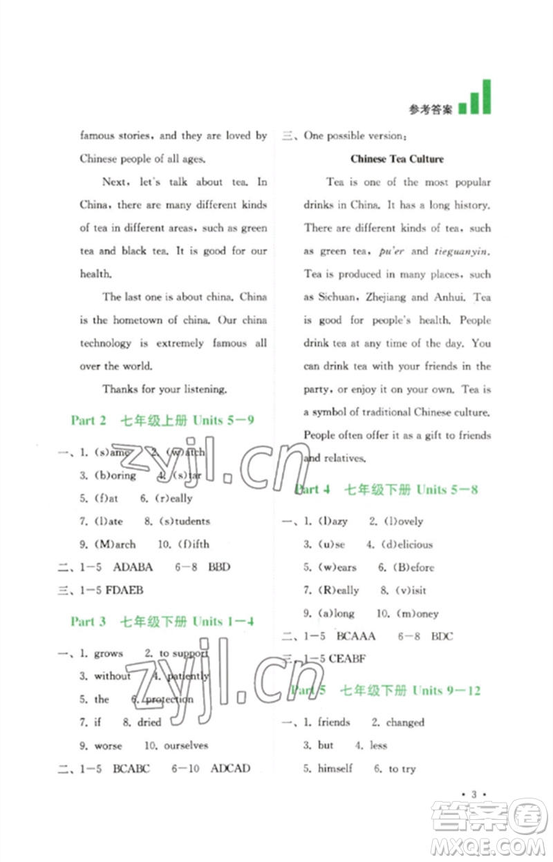 四川教育出版社2023中考復(fù)習(xí)指南九年級英語通用版參考答案