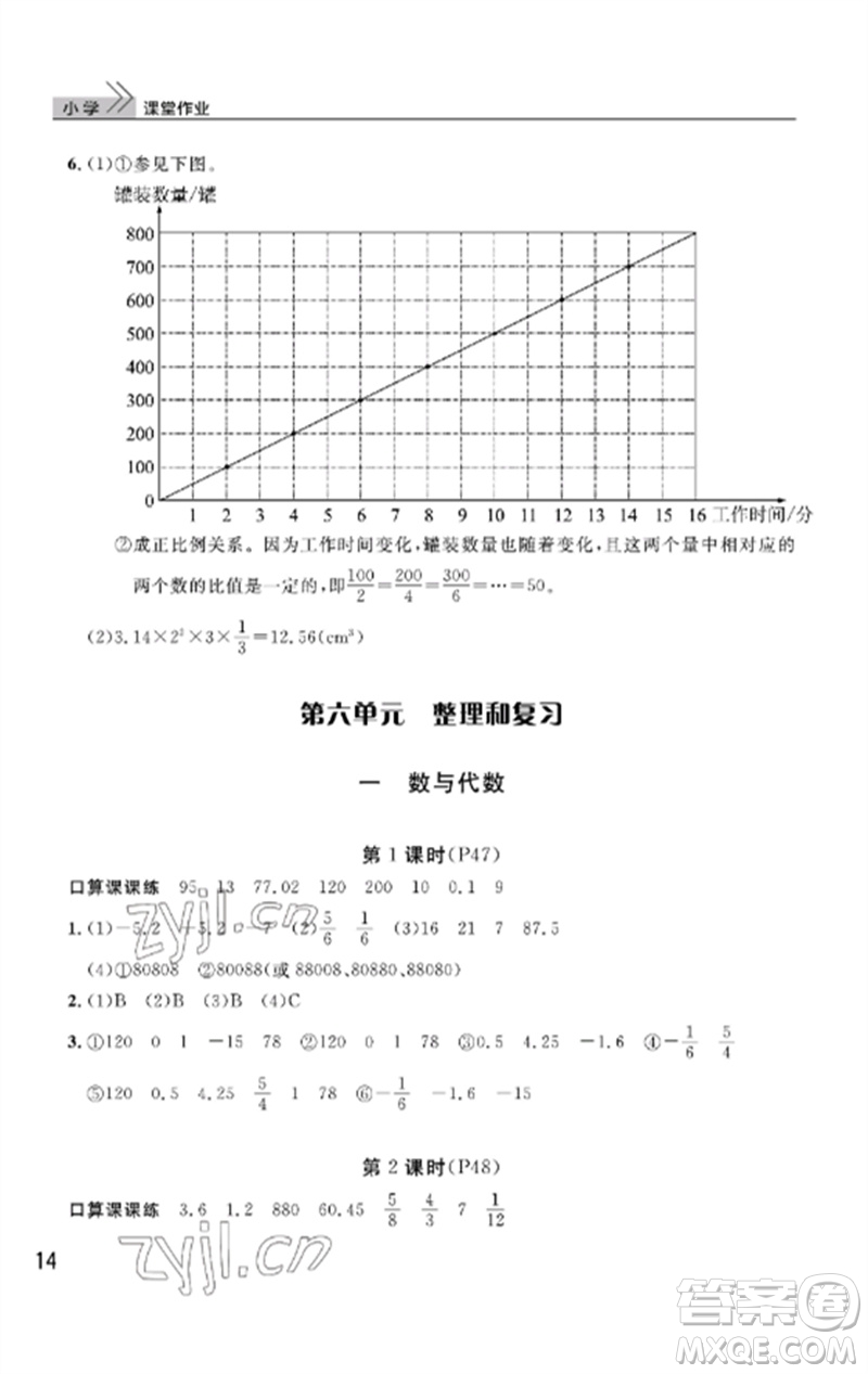 武漢出版社2023智慧學(xué)習(xí)天天向上課堂作業(yè)六年級(jí)數(shù)學(xué)下冊(cè)人教版答案