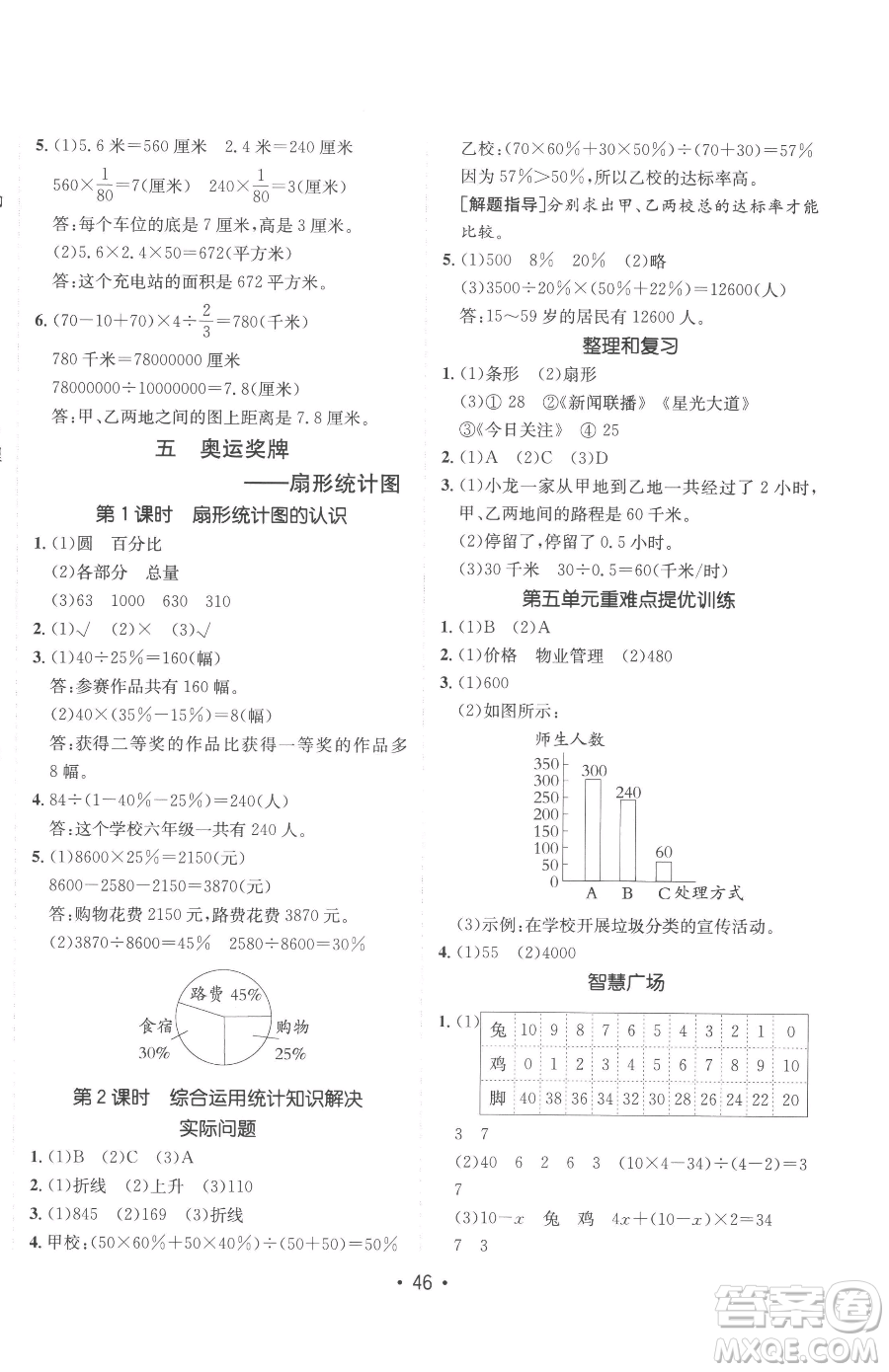 新疆青少年出版社2023同行課課100分過關(guān)作業(yè)六年級下冊數(shù)學(xué)青島版參考答案