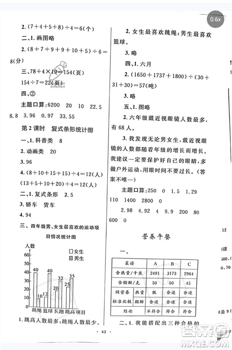 內(nèi)蒙古教育出版社2023小學(xué)同步學(xué)習(xí)目標(biāo)與檢測四年級數(shù)學(xué)下冊人教版參考答案