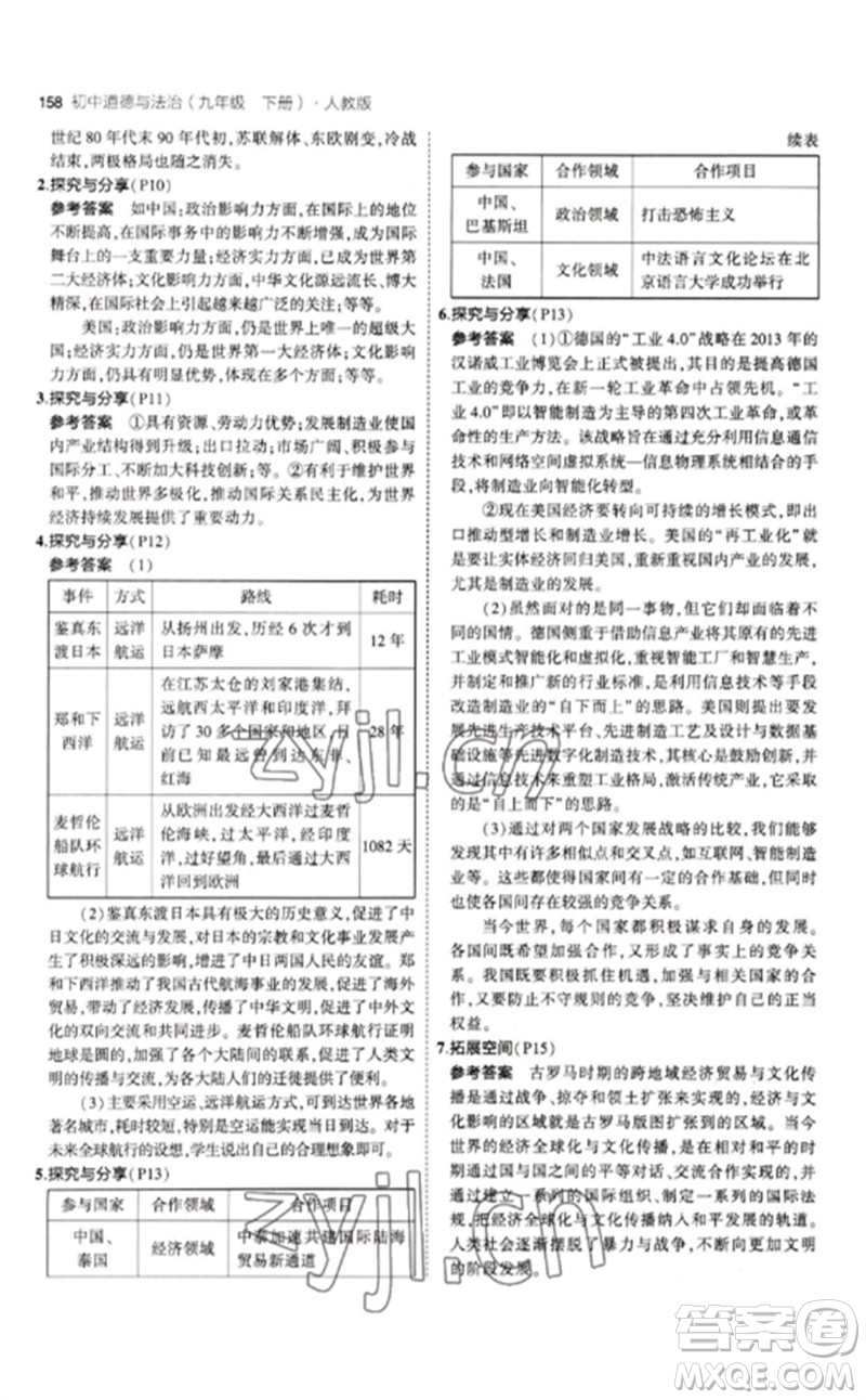 首都師范大學(xué)出版社2023年初中同步5年中考3年模擬九年級(jí)道德與法治下冊(cè)人教版參考答案