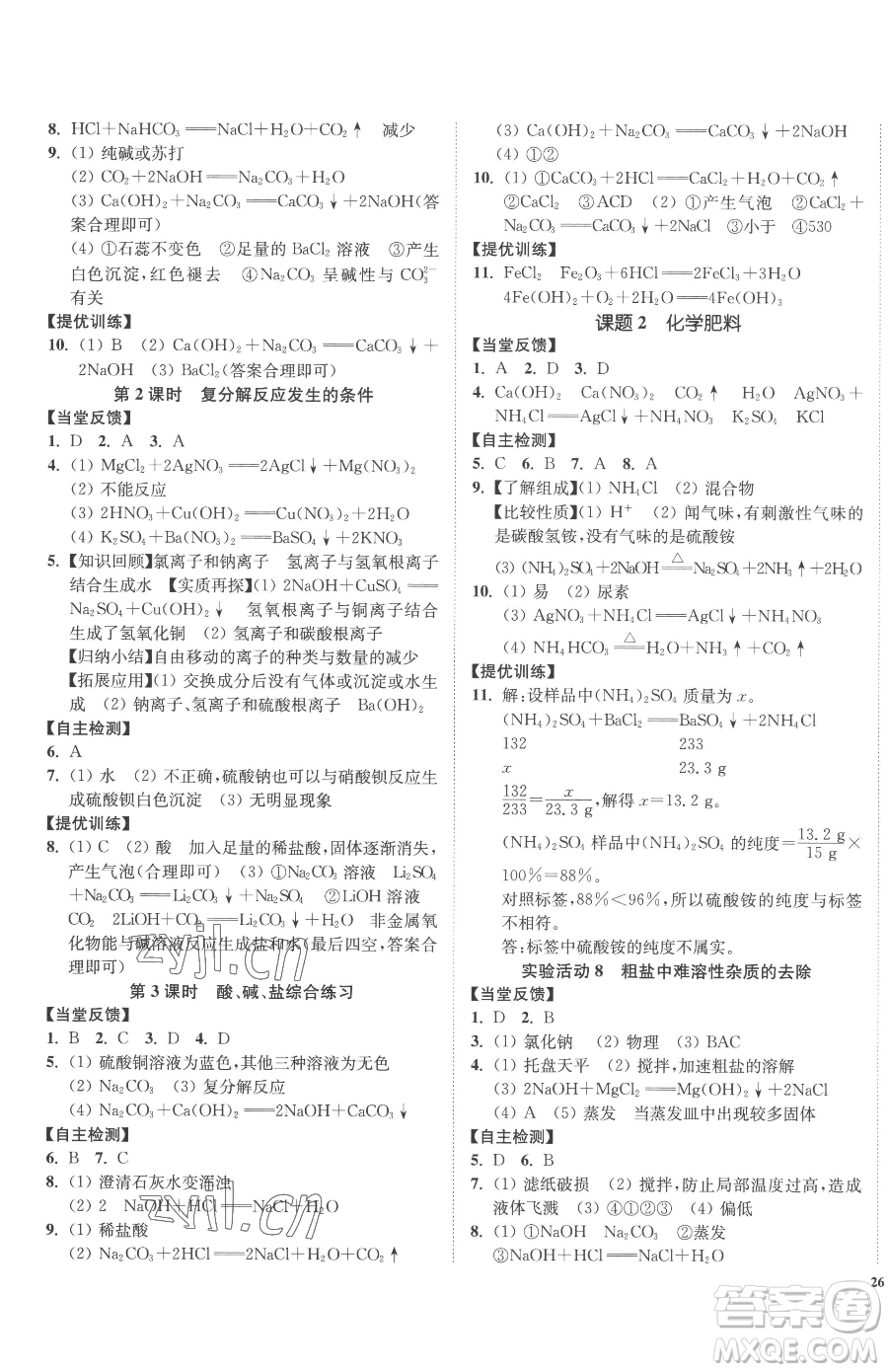 延邊大學(xué)出版社2023南通小題課時(shí)作業(yè)本九年級(jí)下冊(cè)化學(xué)人教版參考答案