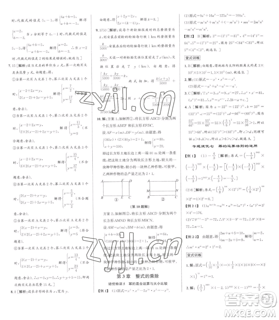 浙江人民出版社2023優(yōu)+攻略七年級下冊數(shù)學(xué)浙教版參考答案