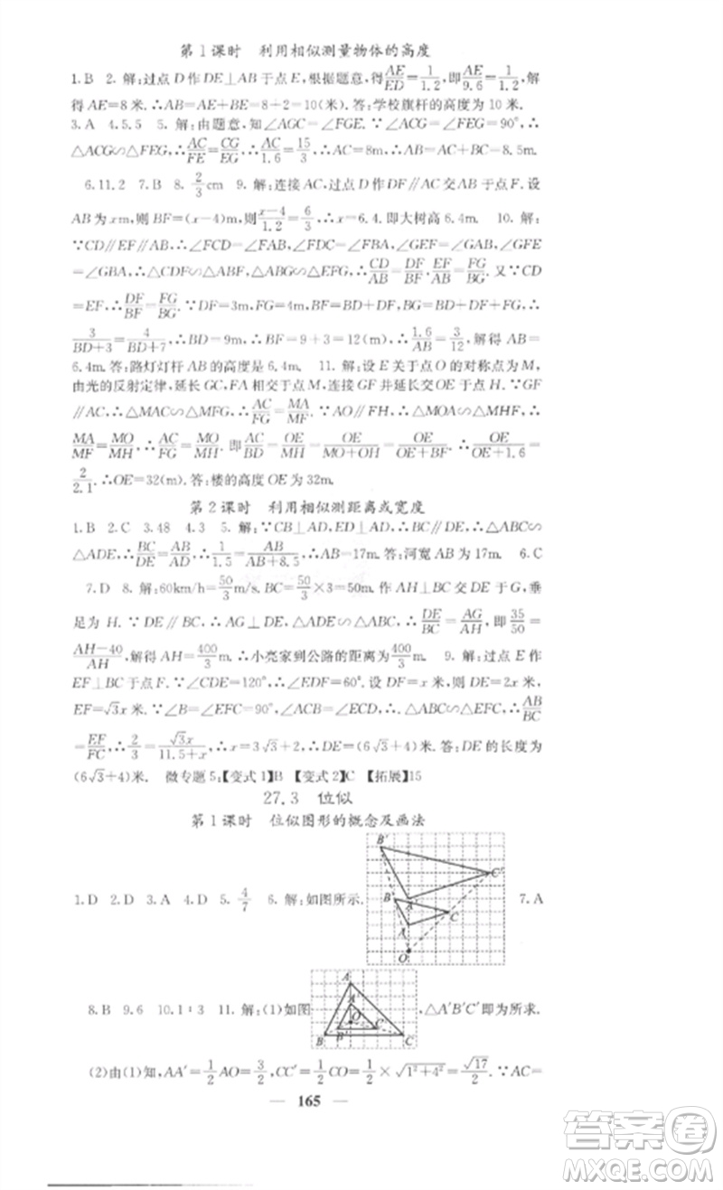 四川大學(xué)出版社2023課堂點睛九年級數(shù)學(xué)下冊人教版安徽專版參考答案