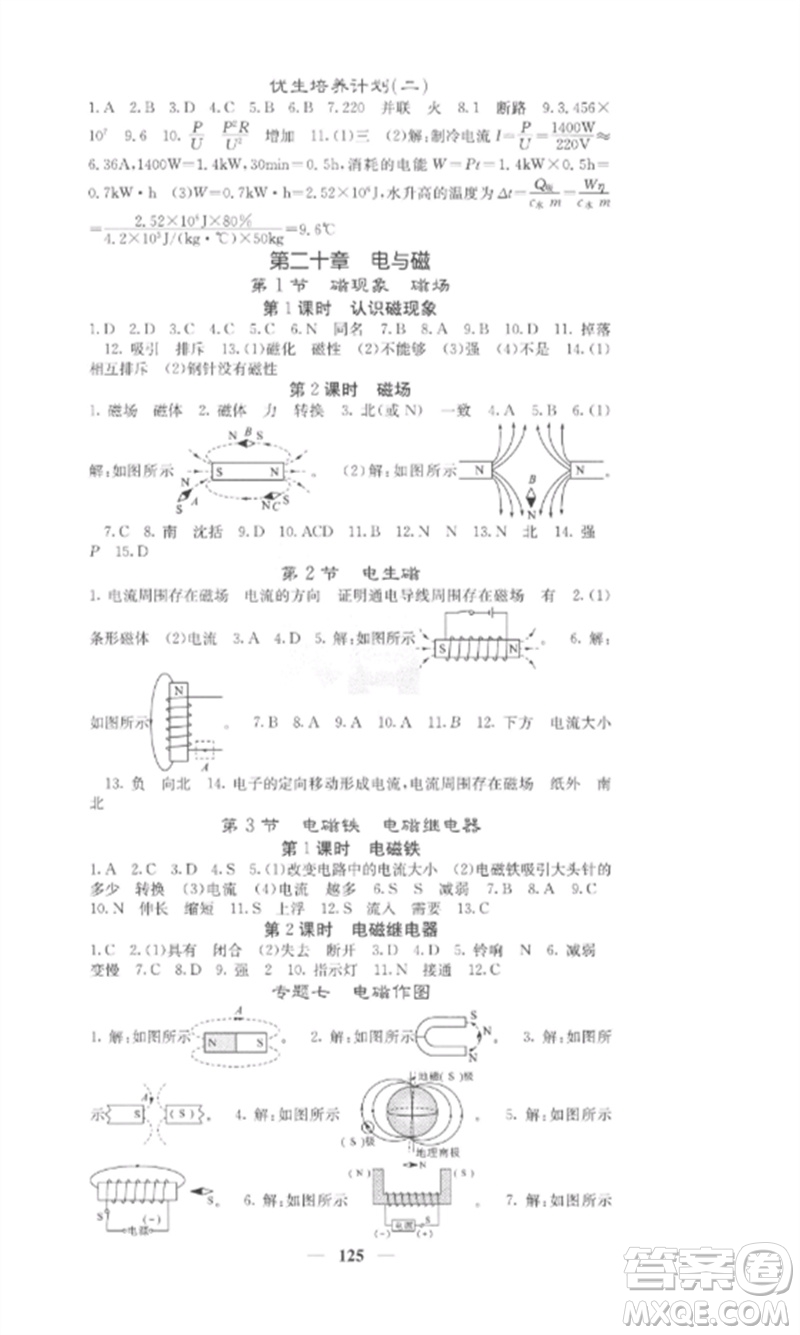 四川大學(xué)出版社2023課堂點睛九年級物理下冊人教版參考答案