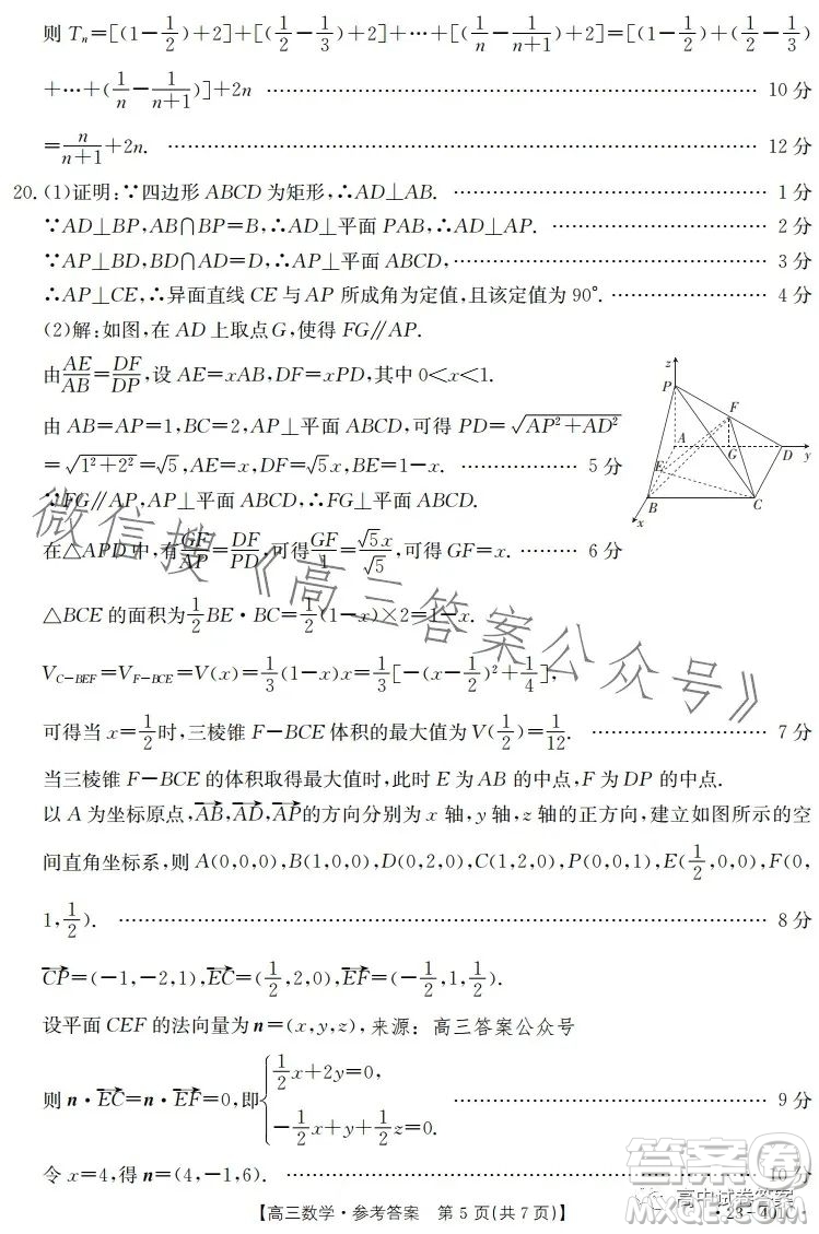 2023年金太陽高三4月聯(lián)考23401C數(shù)學(xué)試卷答案