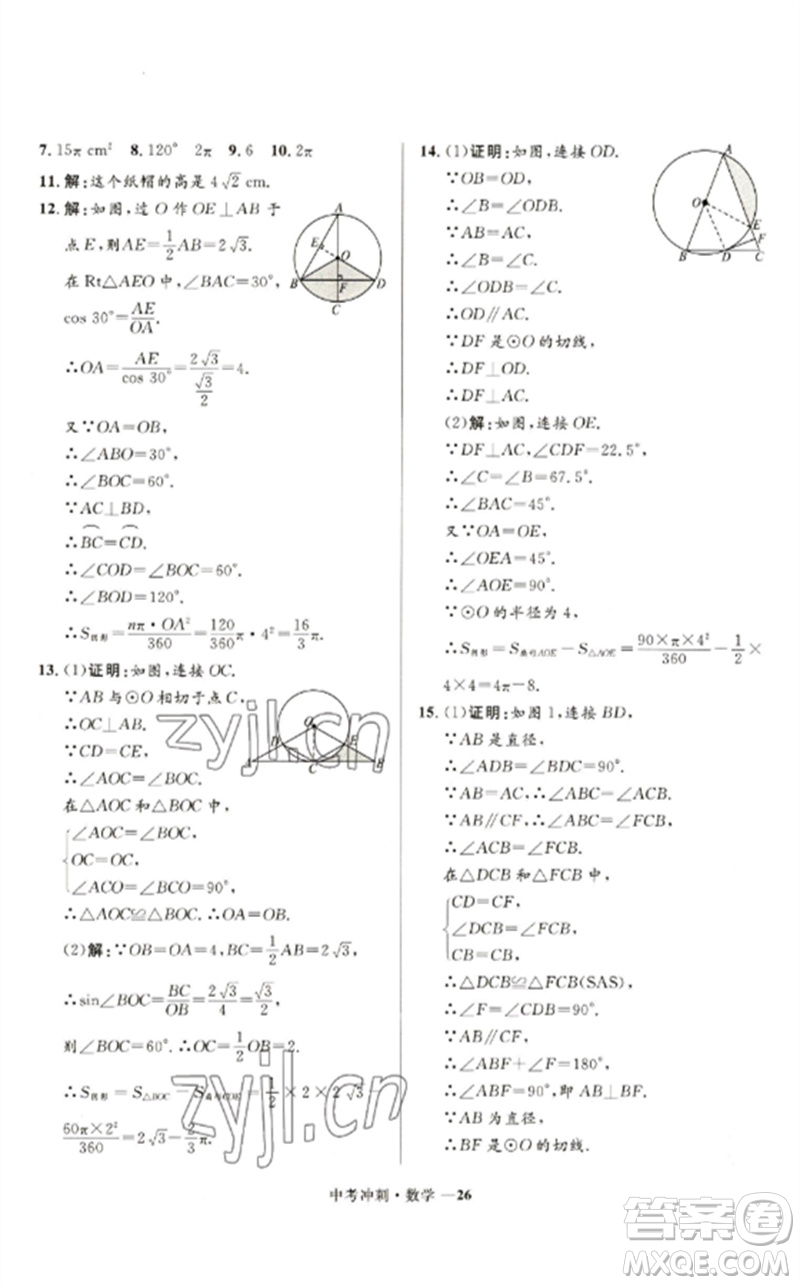 河北少年兒童出版社2023奪冠百分百中考沖刺九年級數(shù)學(xué)通用版福建專版參考答案