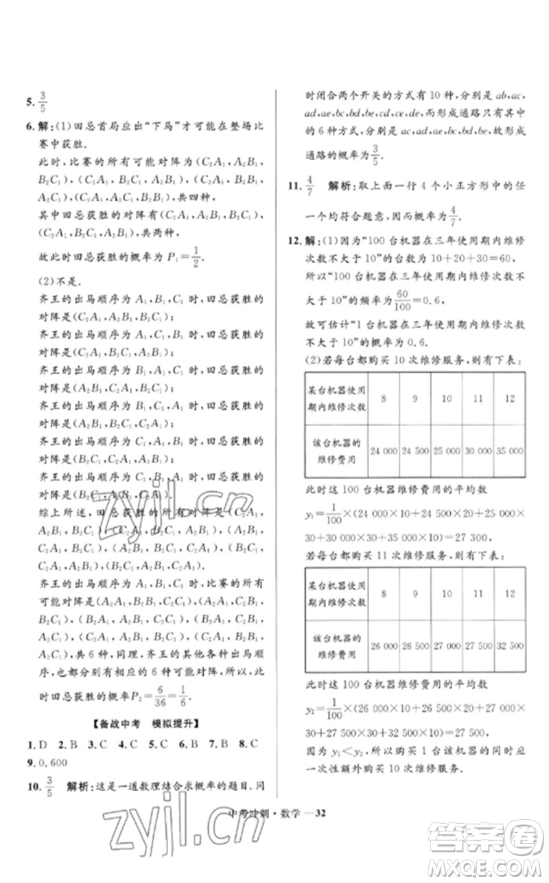 河北少年兒童出版社2023奪冠百分百中考沖刺九年級數(shù)學(xué)通用版福建專版參考答案