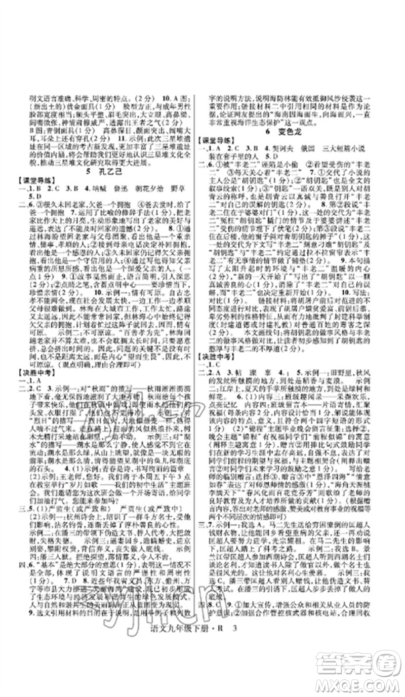 世界圖書出版公司2023高分突破課時達標講練測九年級語文下冊人教版參考答案