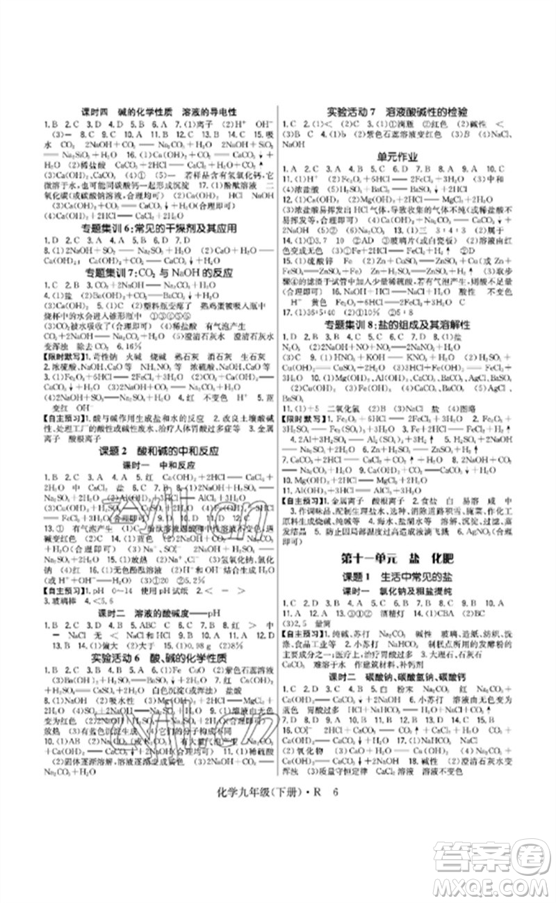 世界圖書出版公司2023高分突破課時(shí)達(dá)標(biāo)講練測(cè)九年級(jí)化學(xué)下冊(cè)人教版參考答案