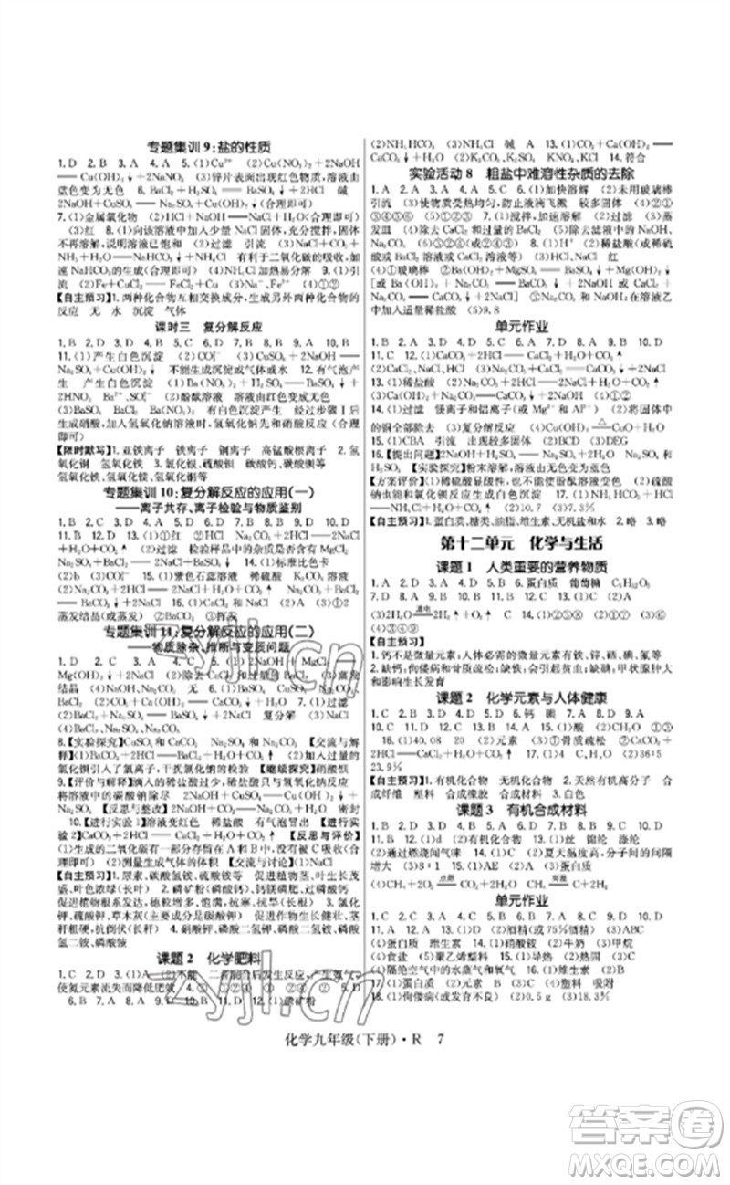 世界圖書出版公司2023高分突破課時(shí)達(dá)標(biāo)講練測(cè)九年級(jí)化學(xué)下冊(cè)人教版參考答案