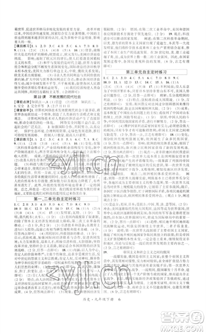 世界圖書出版公司2023高分突破課時(shí)達(dá)標(biāo)講練測九年級歷史下冊人教版參考答案