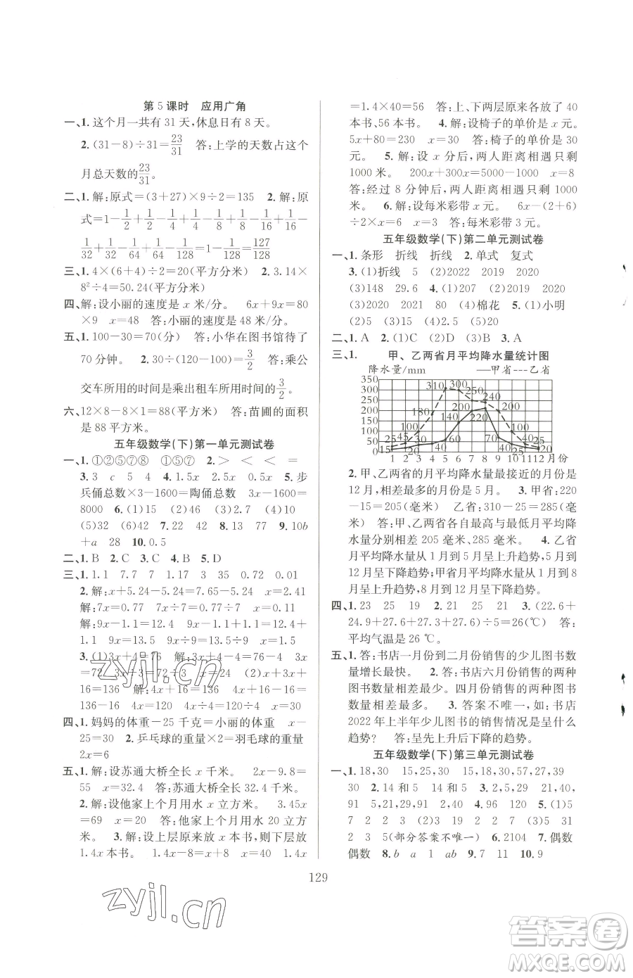 安徽人民出版社2023陽(yáng)光課堂課時(shí)作業(yè)五年級(jí)下冊(cè)數(shù)學(xué)蘇教版參考答案