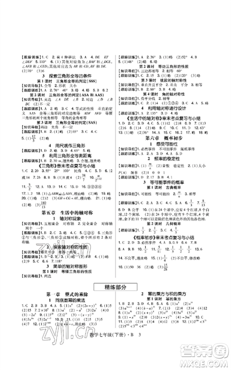 世界圖書出版公司2023高分突破課時(shí)達(dá)標(biāo)講練測(cè)七年級(jí)數(shù)學(xué)下冊(cè)北師大版參考答案