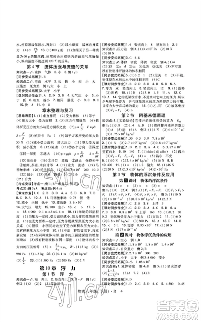 世界圖書出版公司2023高分突破課時(shí)達(dá)標(biāo)講練測(cè)八年級(jí)物理下冊(cè)人教版參考答案