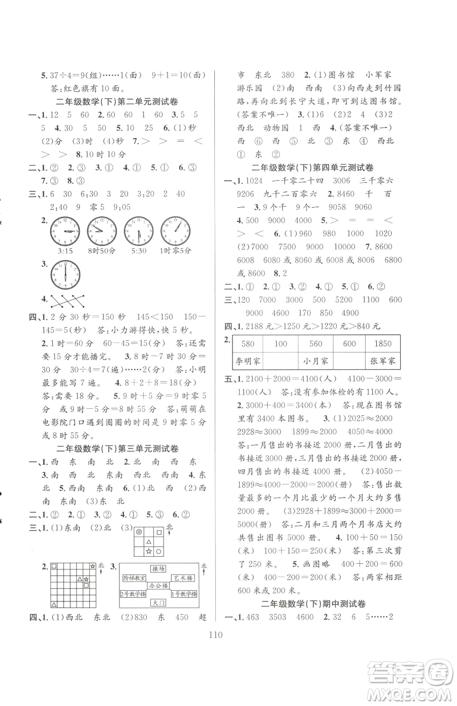 安徽人民出版社2023陽光課堂課時(shí)作業(yè)二年級(jí)下冊(cè)數(shù)學(xué)蘇教版參考答案