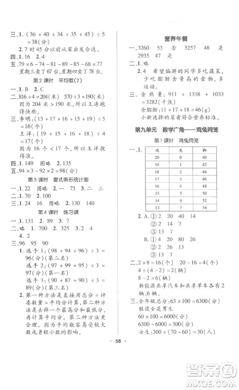 吉林教育出版社2023高分突破創(chuàng)優(yōu)100四年級(jí)數(shù)學(xué)下冊(cè)人教版參考答案