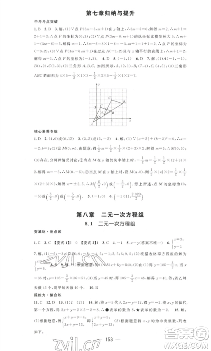 江西教育出版社2023精英新課堂三點分層作業(yè)七年級數(shù)學下冊人教版參考答案