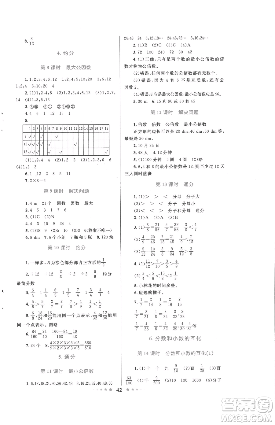 知識出版社2023小學(xué)同步測控全優(yōu)設(shè)計超人天天練五年級下冊數(shù)學(xué)人教版參考答案