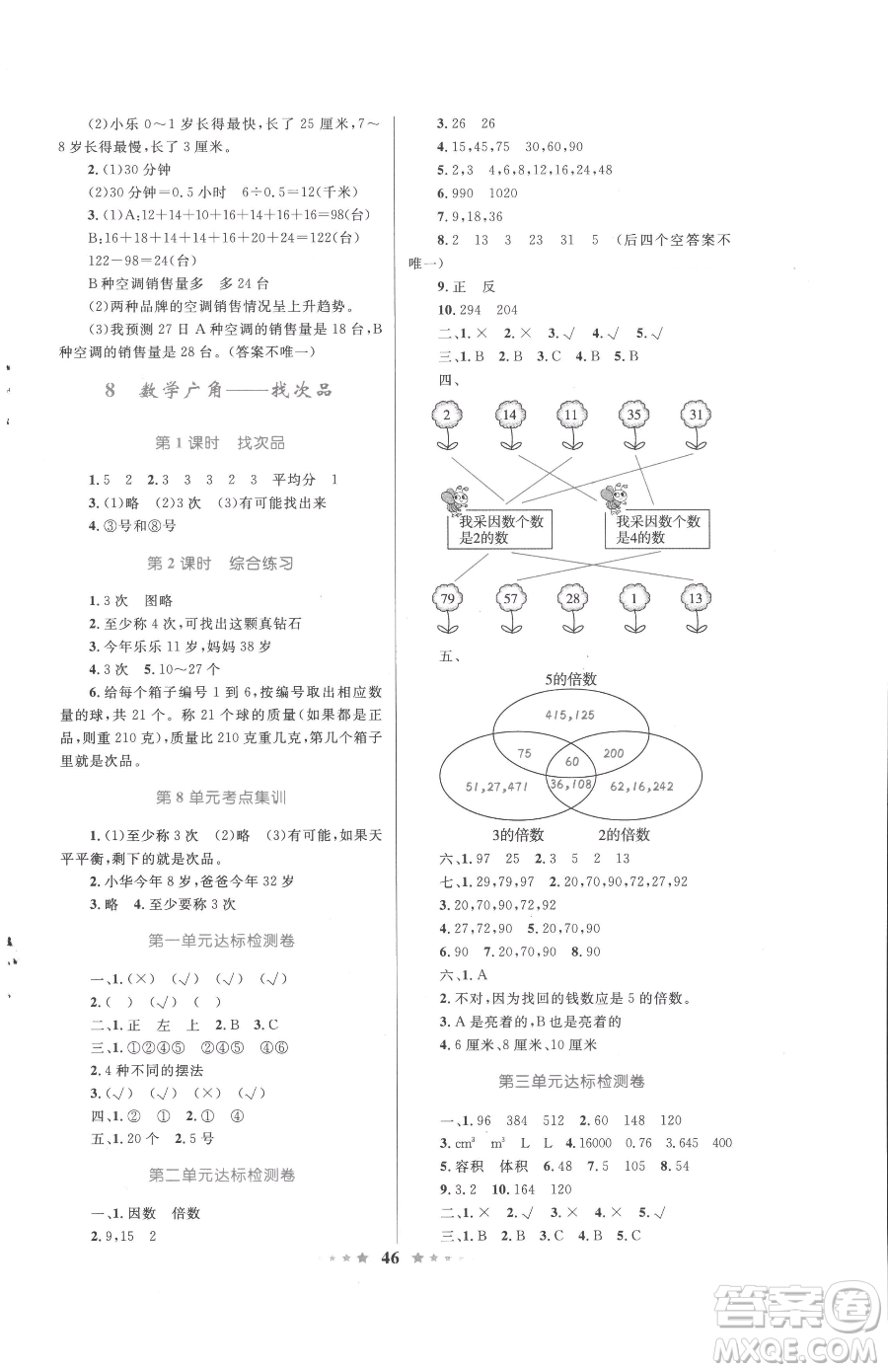 知識出版社2023小學(xué)同步測控全優(yōu)設(shè)計超人天天練五年級下冊數(shù)學(xué)人教版參考答案