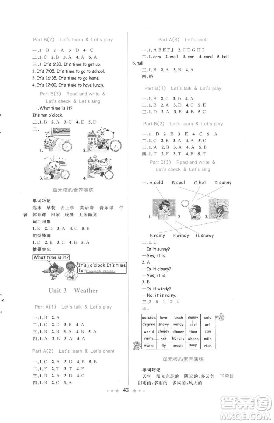 知識(shí)出版社2023小學(xué)同步測(cè)控全優(yōu)設(shè)計(jì)超人天天練四年級(jí)下冊(cè)英語(yǔ)人教版參考答案