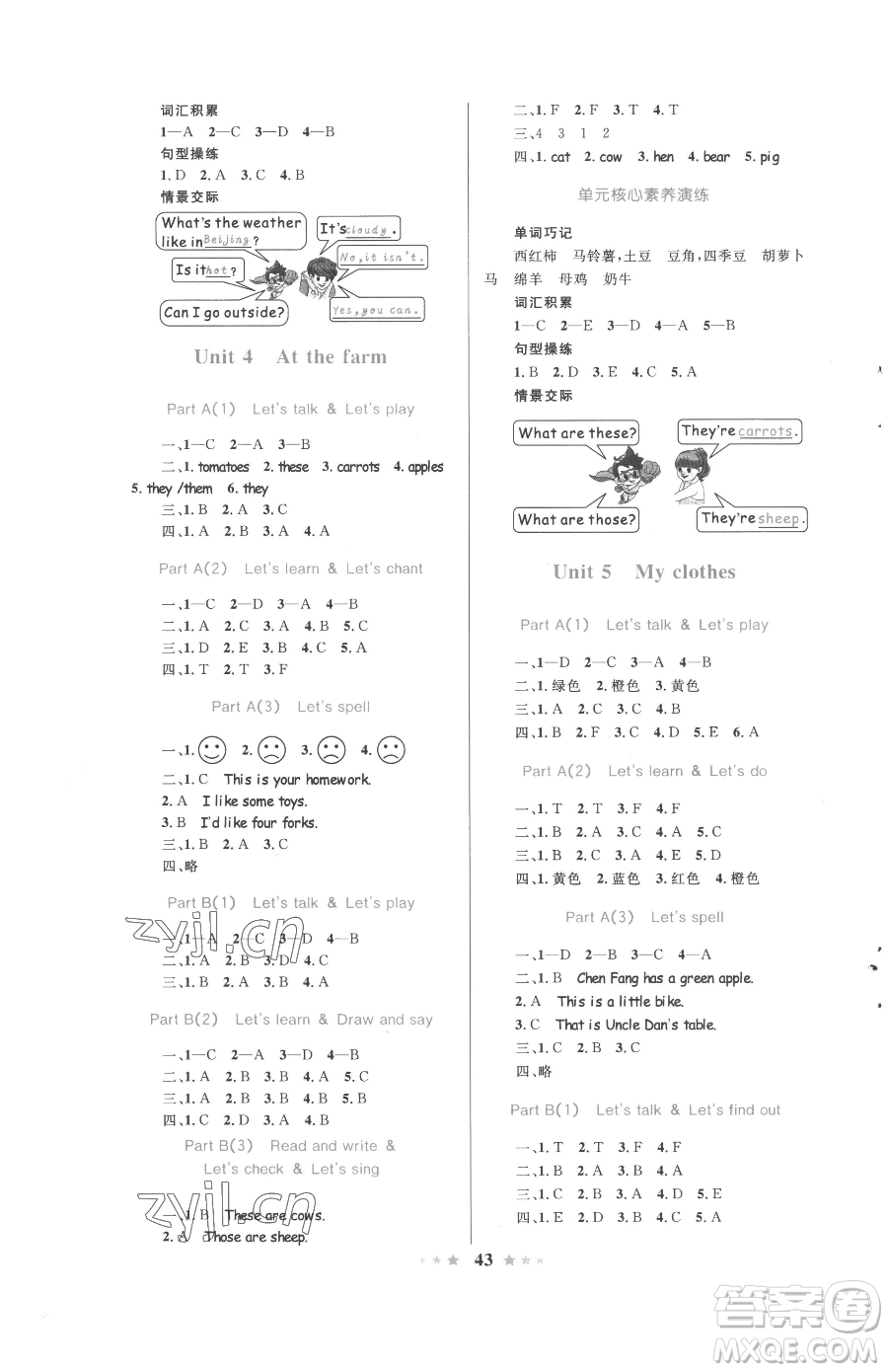 知識(shí)出版社2023小學(xué)同步測(cè)控全優(yōu)設(shè)計(jì)超人天天練四年級(jí)下冊(cè)英語(yǔ)人教版參考答案