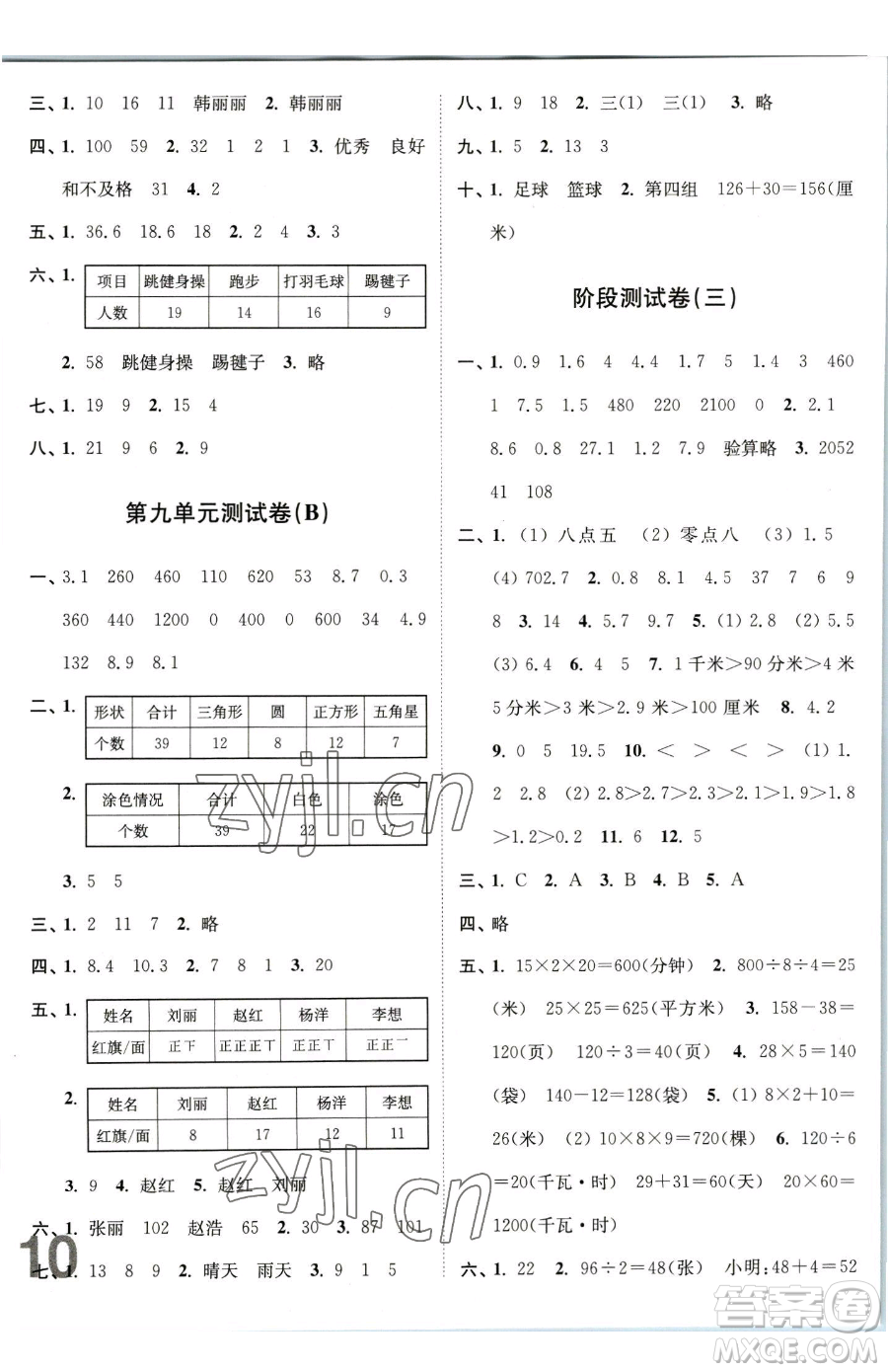 東南大學出版社2023江蘇密卷三年級下冊數(shù)學江蘇版參考答案