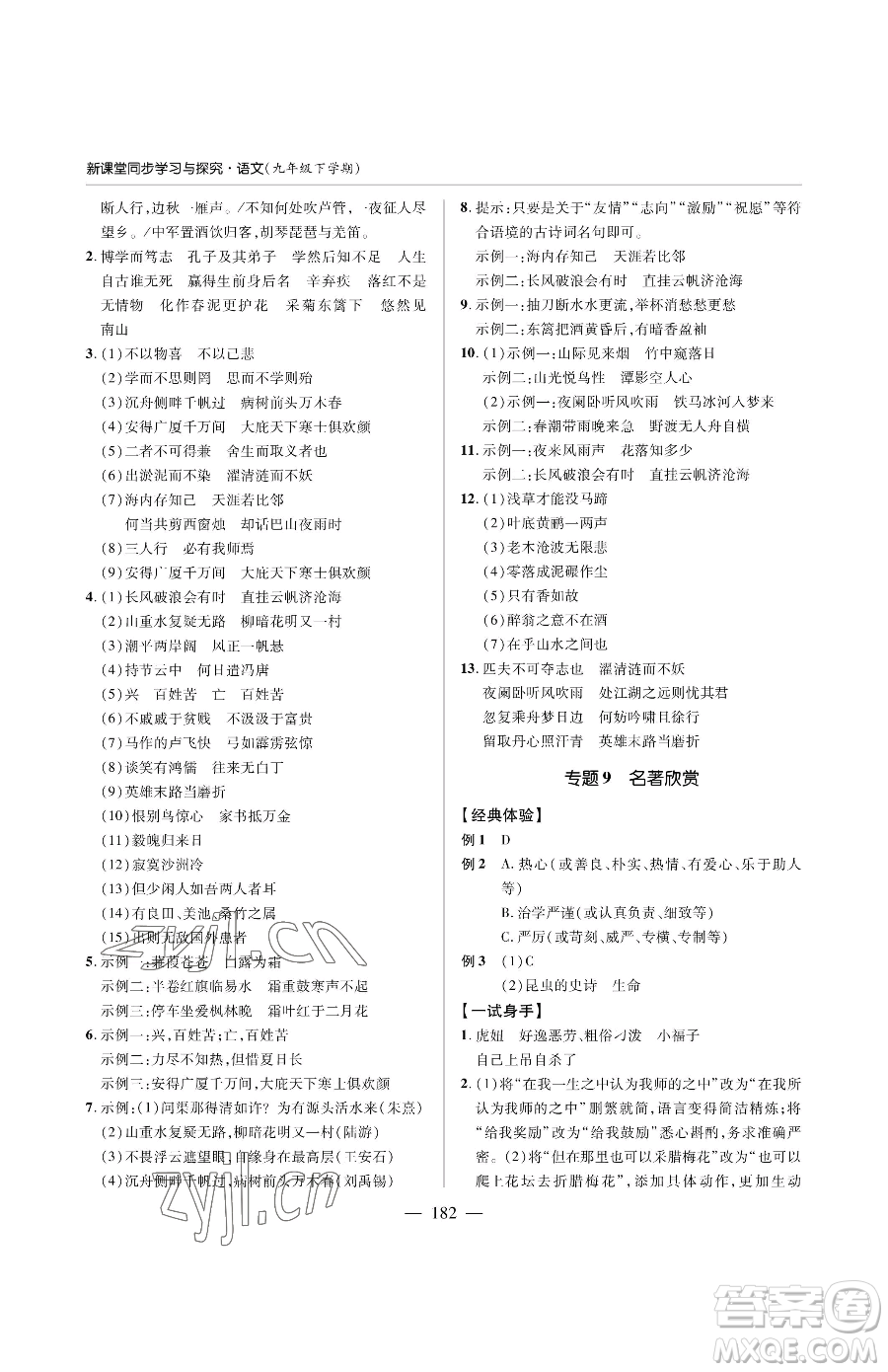 青島出版社2023新課堂同步學(xué)習(xí)與探究九年級下冊語文人教版金鄉(xiāng)專版參考答案