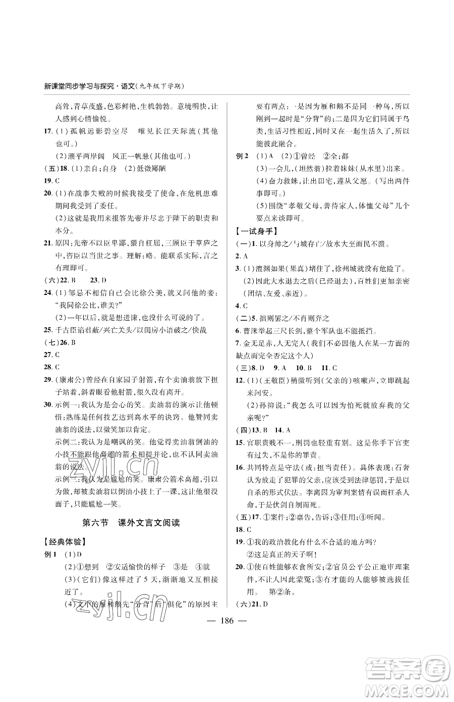 青島出版社2023新課堂同步學(xué)習(xí)與探究九年級下冊語文人教版金鄉(xiāng)專版參考答案