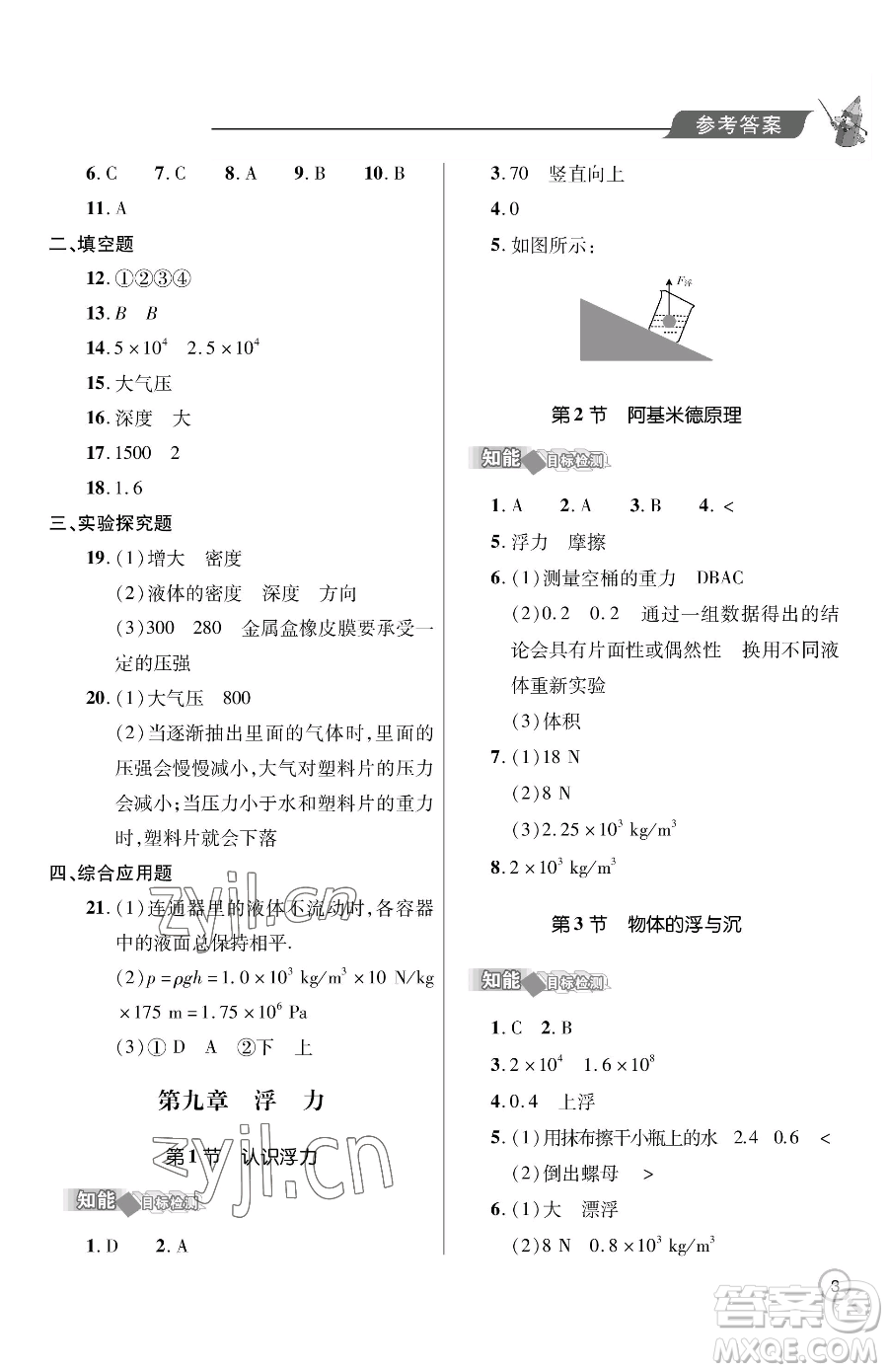 青島出版社2023新課堂同步學(xué)習(xí)與探究八年級(jí)下冊(cè)物理人教版金鄉(xiāng)專版參考答案