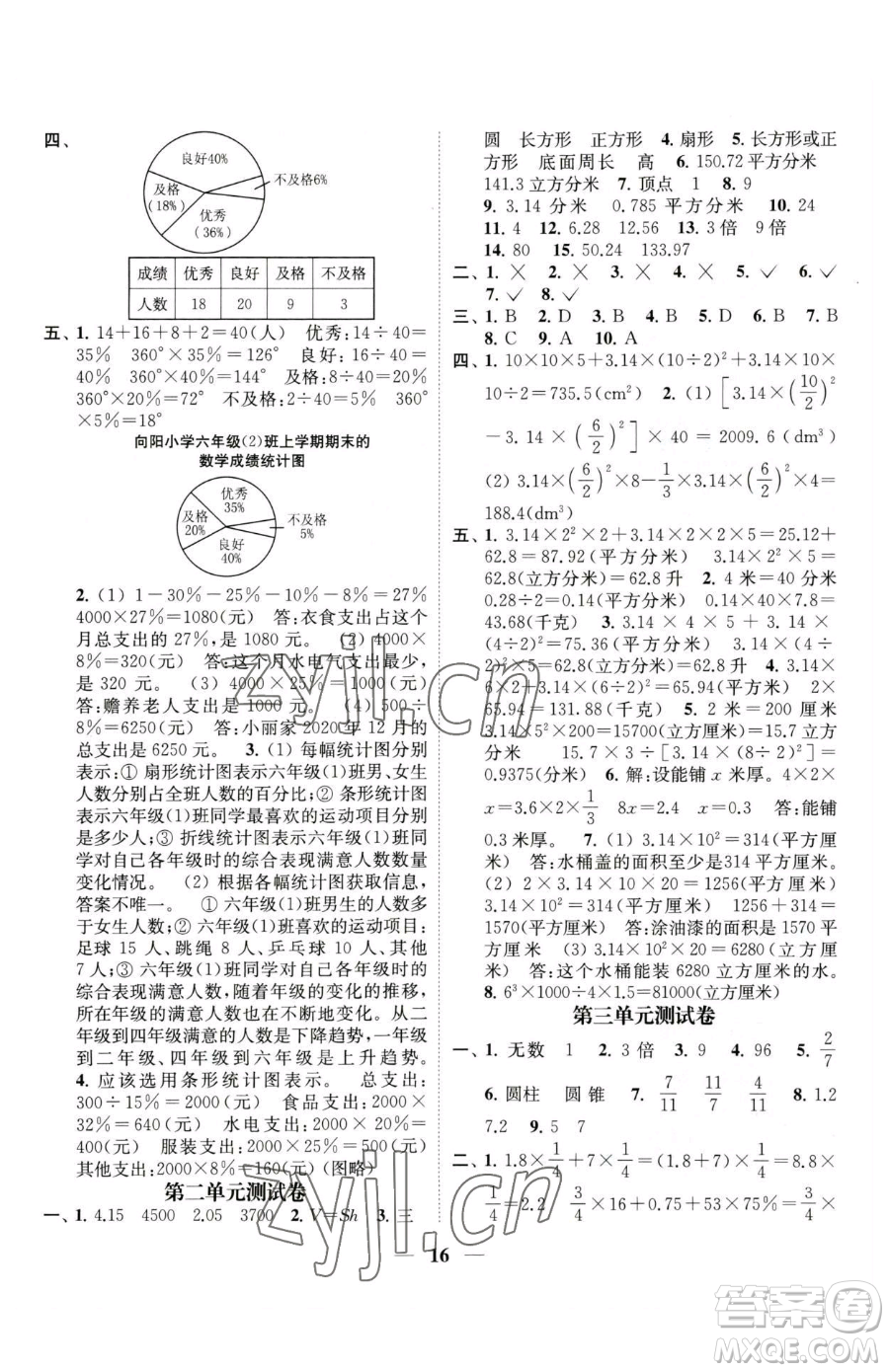 江蘇鳳凰美術出版社2023隨堂練1+2六年級下冊數(shù)學江蘇版參考答案