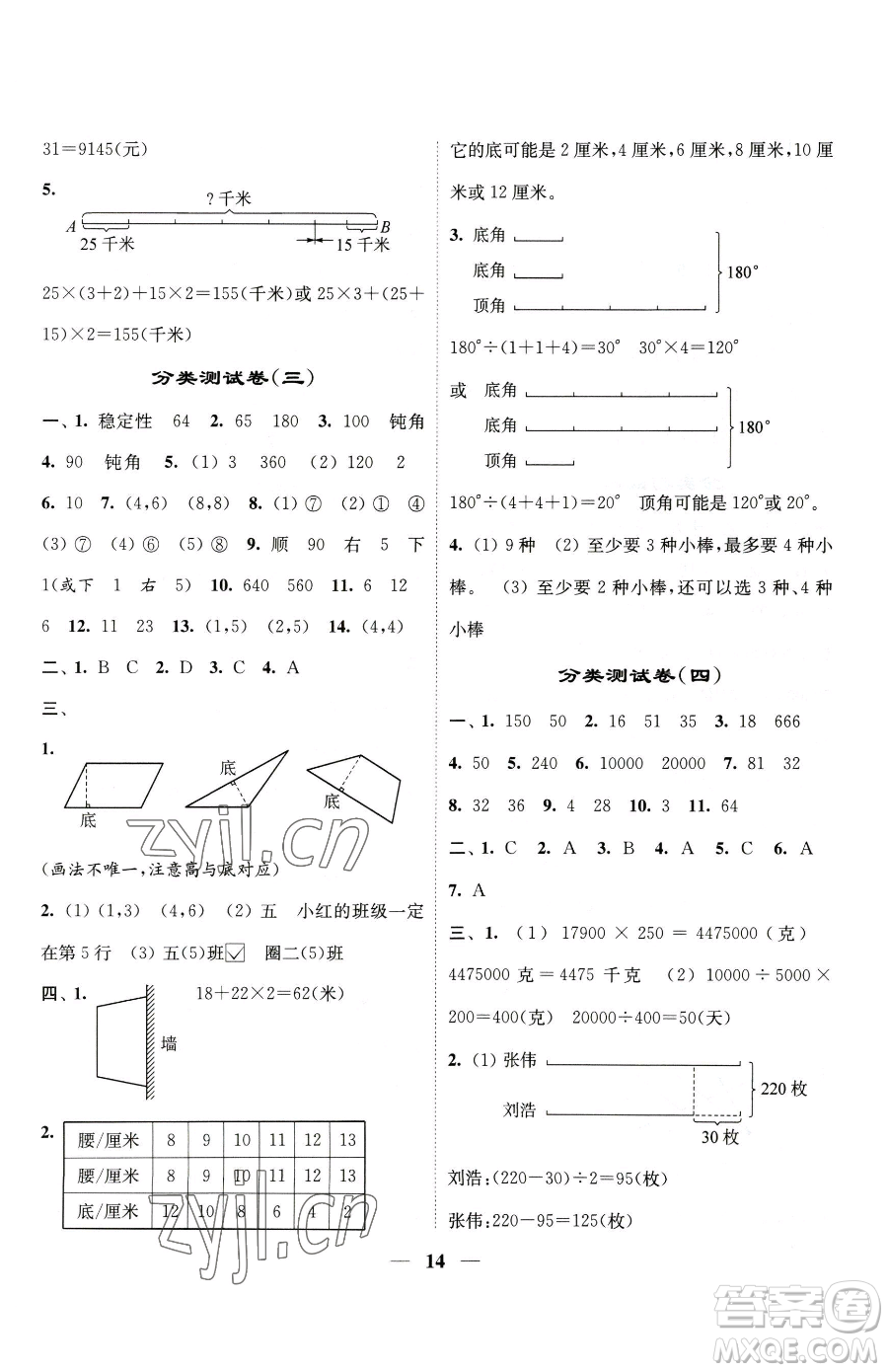 江蘇鳳凰美術(shù)出版社2023隨堂練1+2四年級(jí)下冊(cè)數(shù)學(xué)江蘇版參考答案