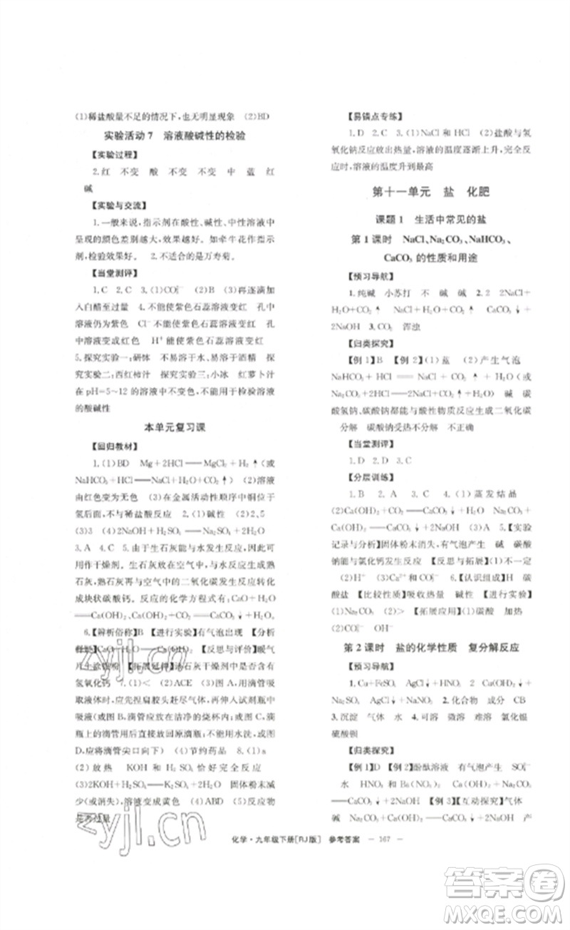 北京時代華文書局2023全效學(xué)習(xí)學(xué)業(yè)評價方案九年級化學(xué)下冊人教版參考答案