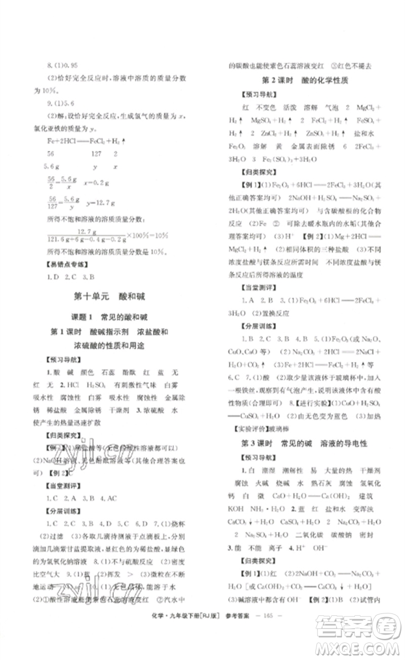 北京時代華文書局2023全效學(xué)習(xí)學(xué)業(yè)評價方案九年級化學(xué)下冊人教版參考答案