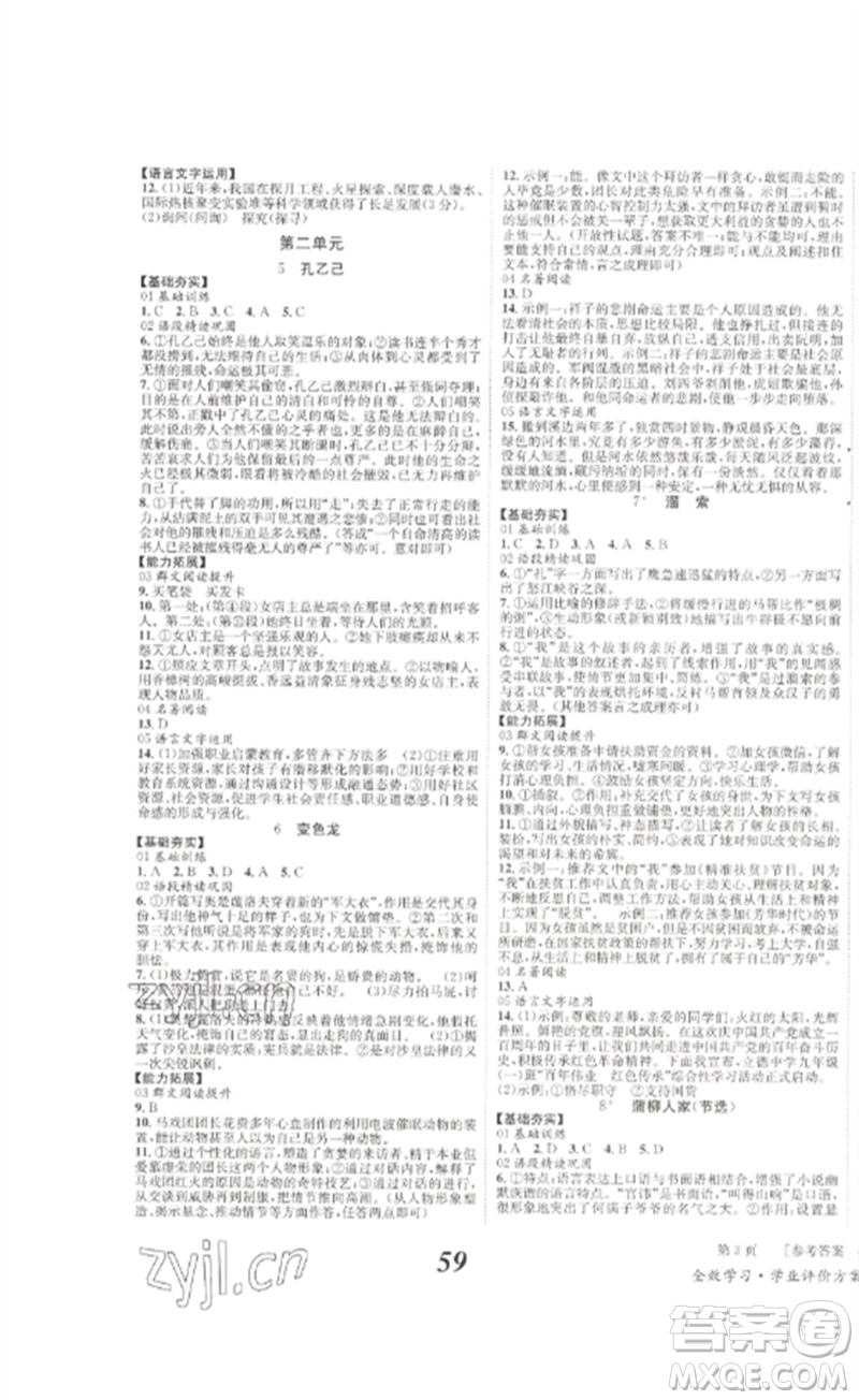 北京時代華文書局2023全效學(xué)習(xí)學(xué)業(yè)評價方案九年級語文下冊人教版參考答案