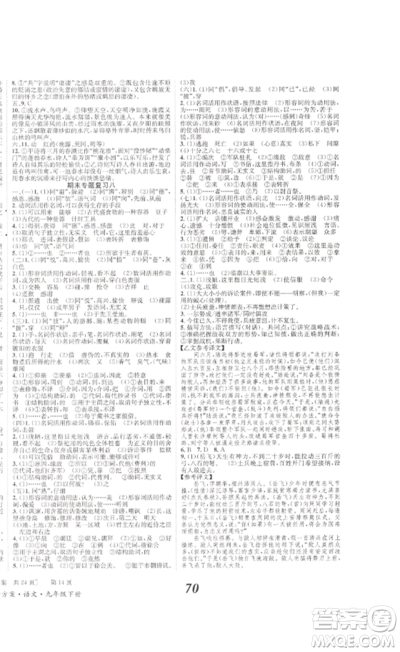 北京時代華文書局2023全效學(xué)習(xí)學(xué)業(yè)評價方案九年級語文下冊人教版參考答案