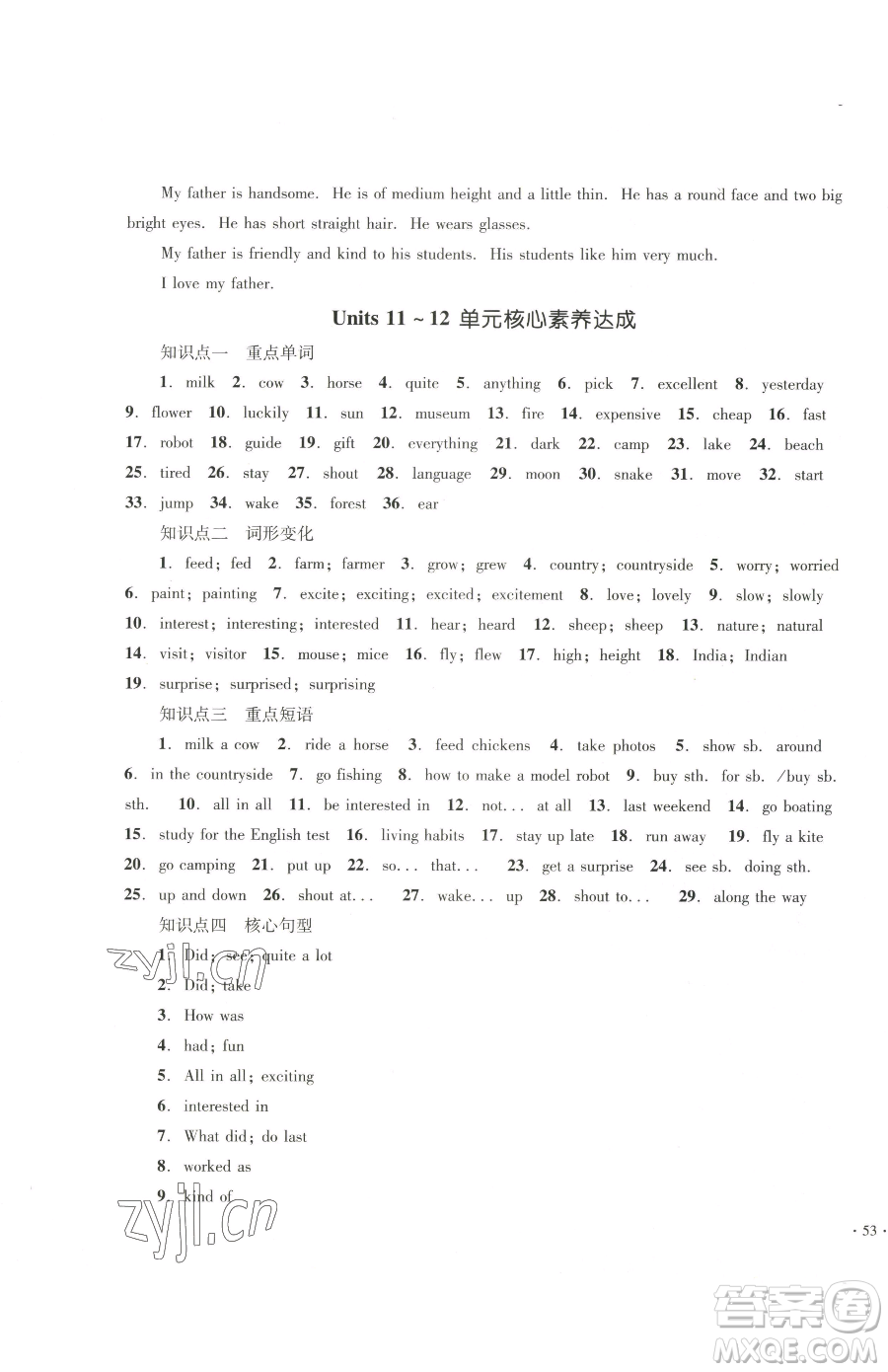 湖南教育出版社2023學(xué)科素養(yǎng)與能力提升七年級(jí)下冊英語人教版參考答案