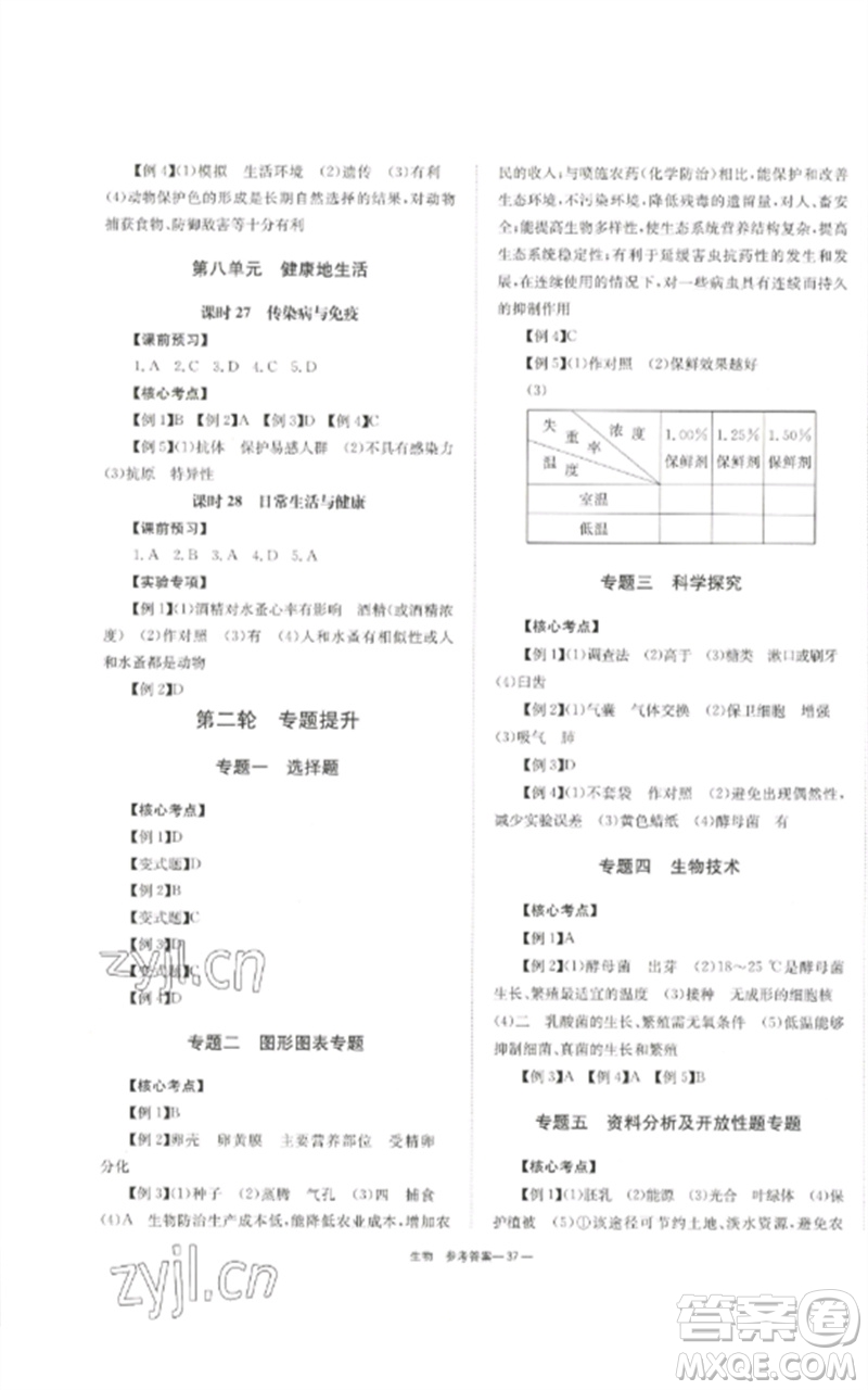 湖南師范大學(xué)出版社2023全效學(xué)習(xí)中考學(xué)練測(cè)九年級(jí)生物通用版參考答案