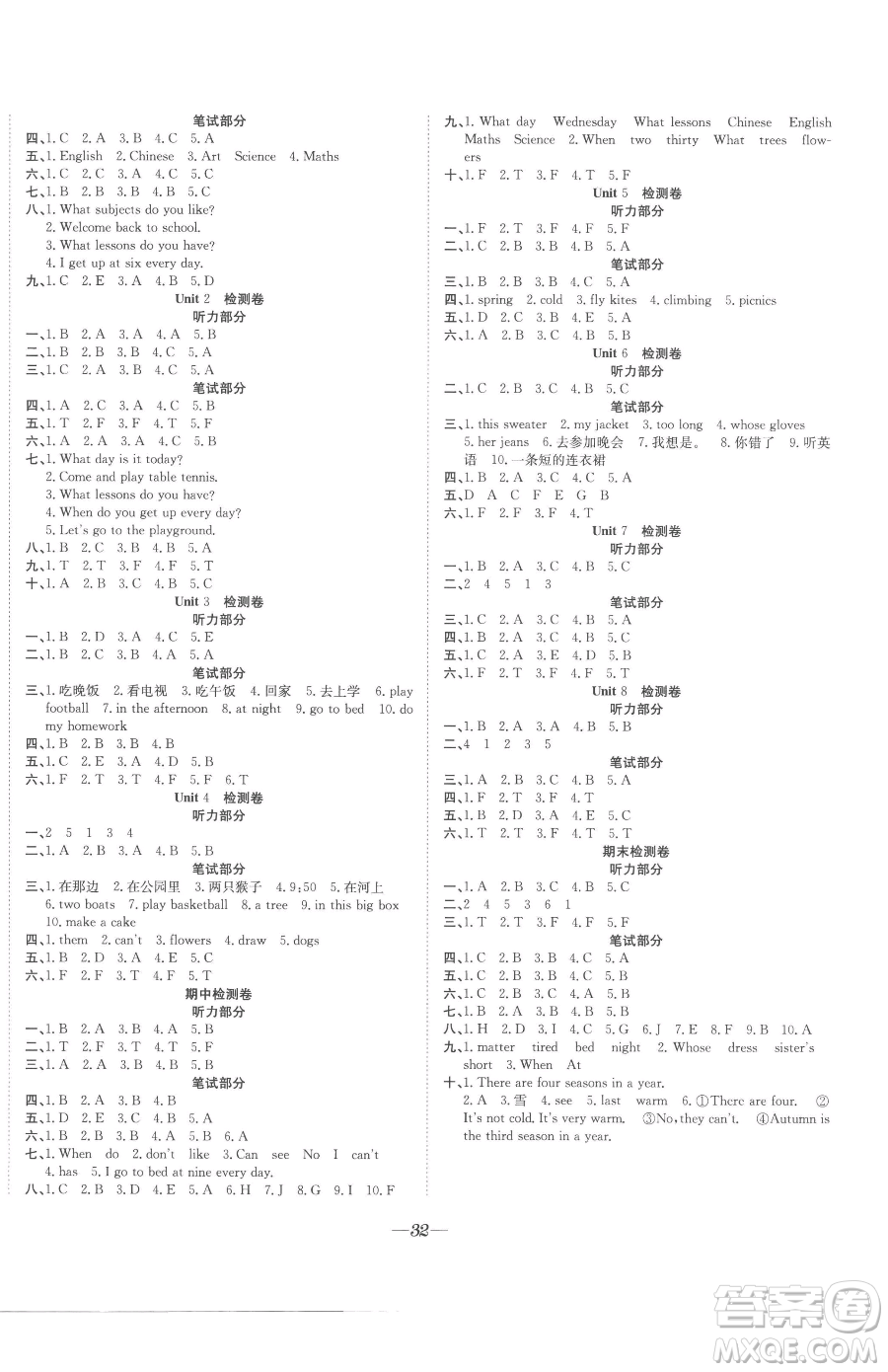 合肥工業(yè)大學(xué)出版社2023快樂學(xué)習(xí)隨堂練四年級(jí)下冊(cè)英語譯林版參考答案