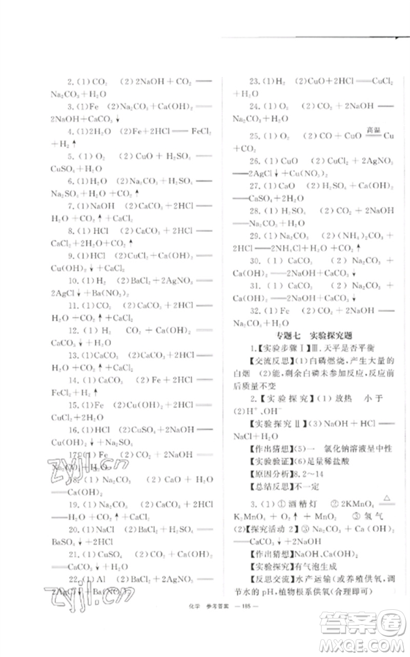 湖南師范大學(xué)出版社2023全效學(xué)習(xí)中考學(xué)練測九年級化學(xué)通用版參考答案