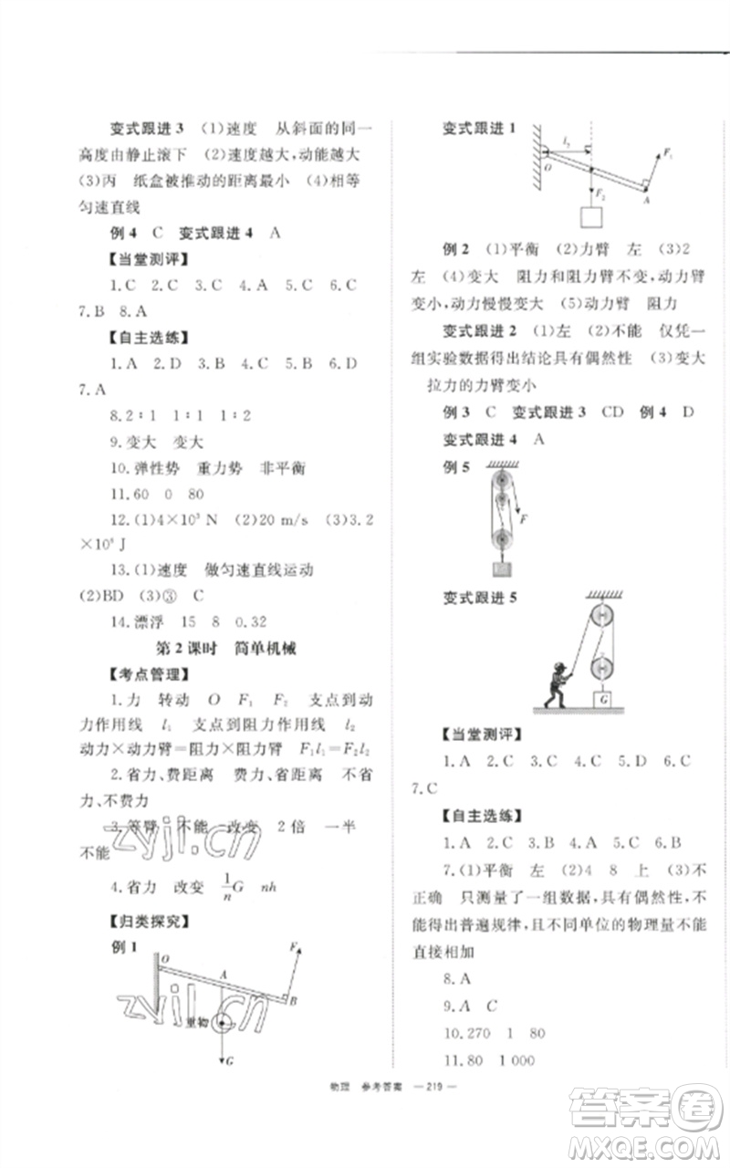 湖南師范大學(xué)出版社2023全效學(xué)習(xí)中考學(xué)練測九年級物理通用版參考答案