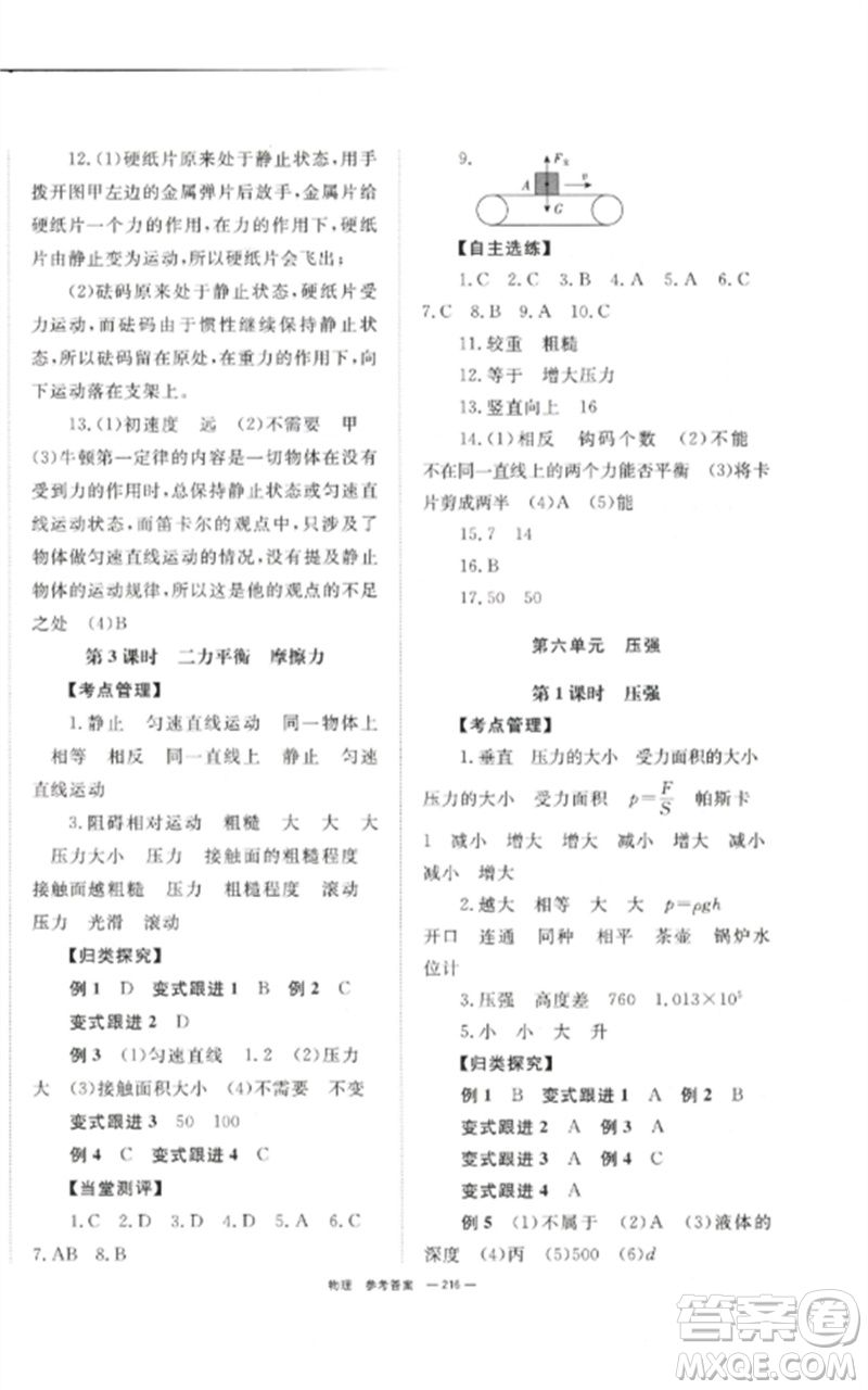 湖南師范大學(xué)出版社2023全效學(xué)習(xí)中考學(xué)練測九年級物理通用版參考答案