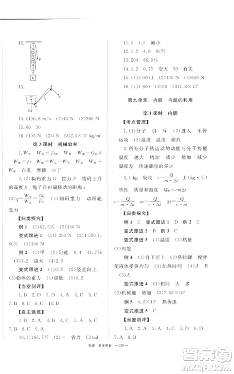 湖南師范大學(xué)出版社2023全效學(xué)習(xí)中考學(xué)練測九年級物理通用版參考答案